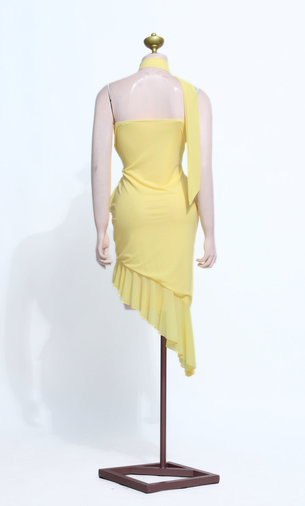 Asymmetrical One-Shoulder Ruffle Midi Dress | Yellow Spandex Bodycon - SY04