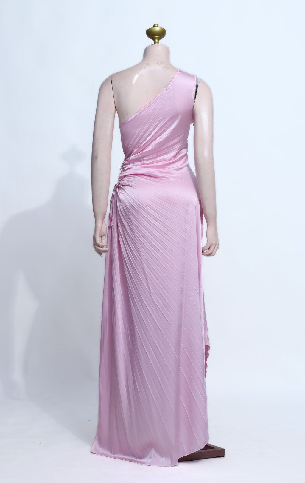 Mauve Pink Satin One-Shoulder Drape Maxi Dress - P05
