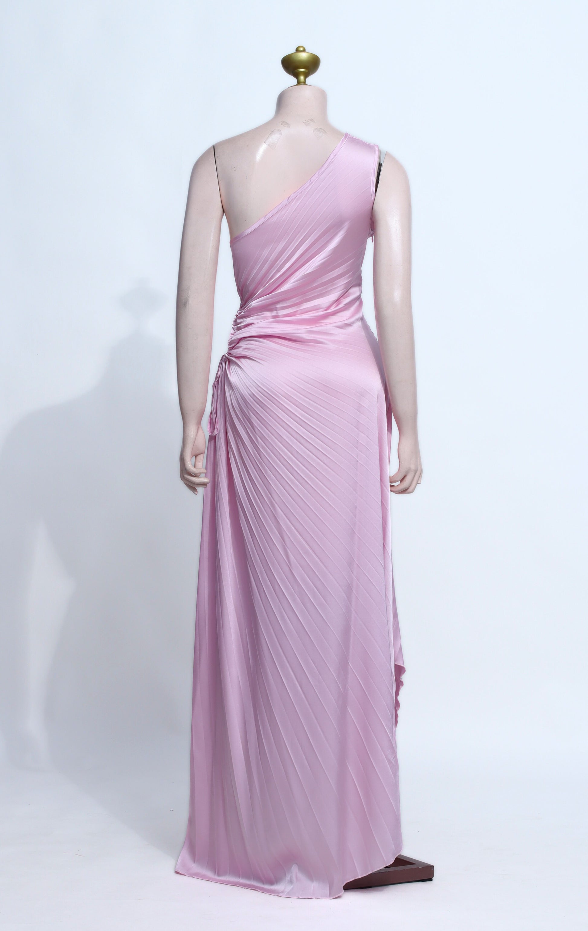 Mauve Pink Satin One-Shoulder Drape Maxi Dress - P05