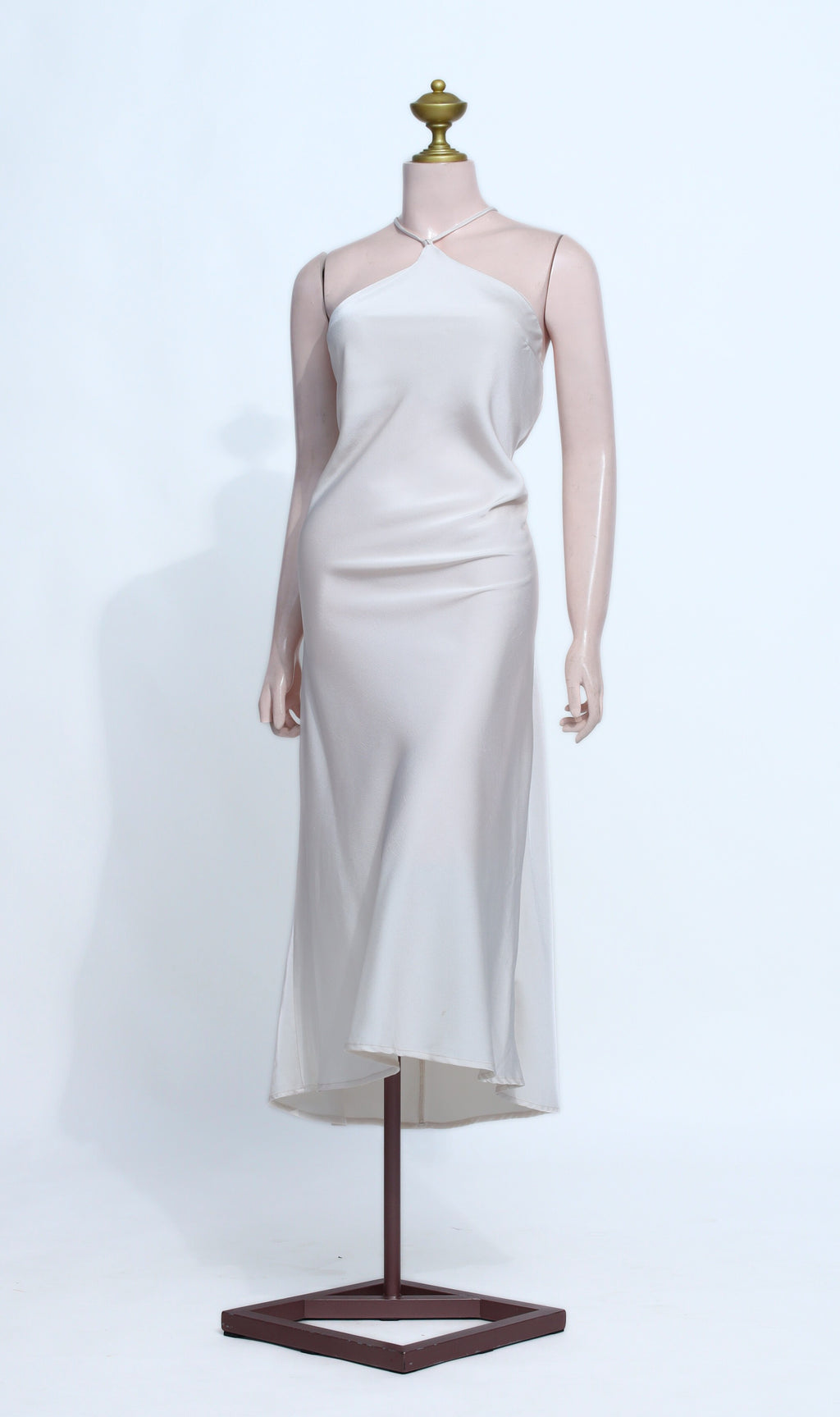 Sleek White Satin Halter Neck Midi Dress | Elegant Slip Style Gown - W34