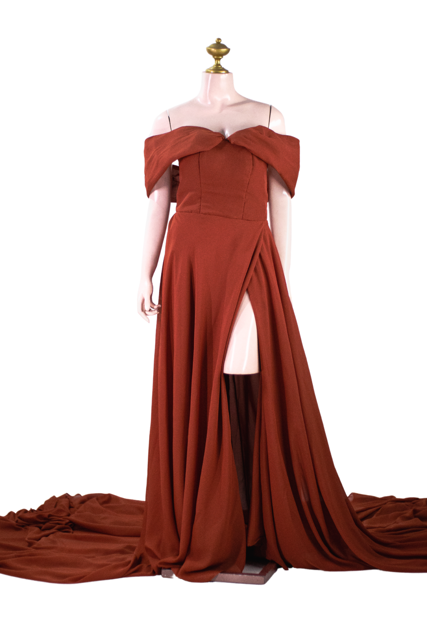 Rust Off-Shoulder Long Trail Dress - RU03