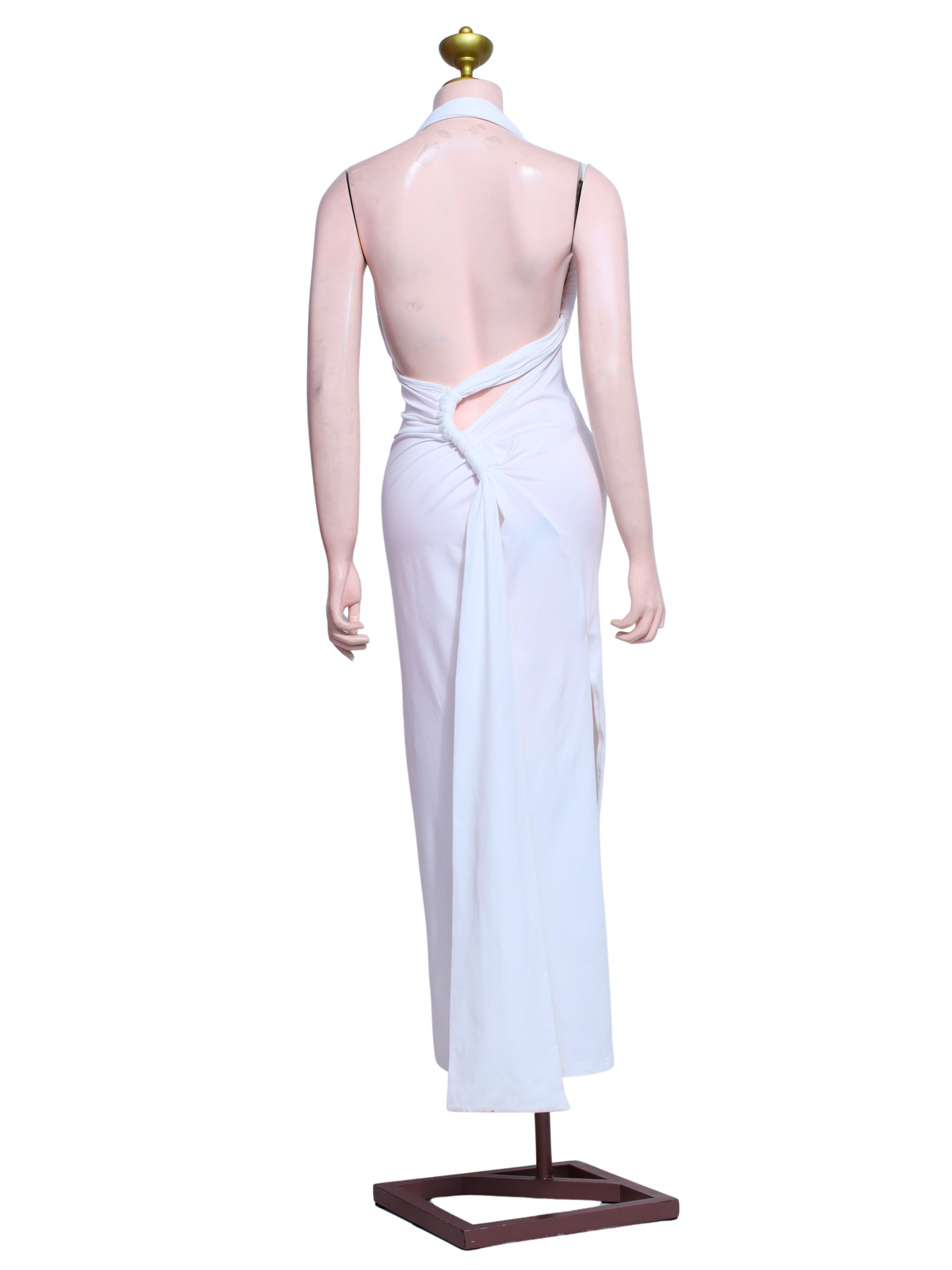 Sleeveless Halter White Gown - W27
