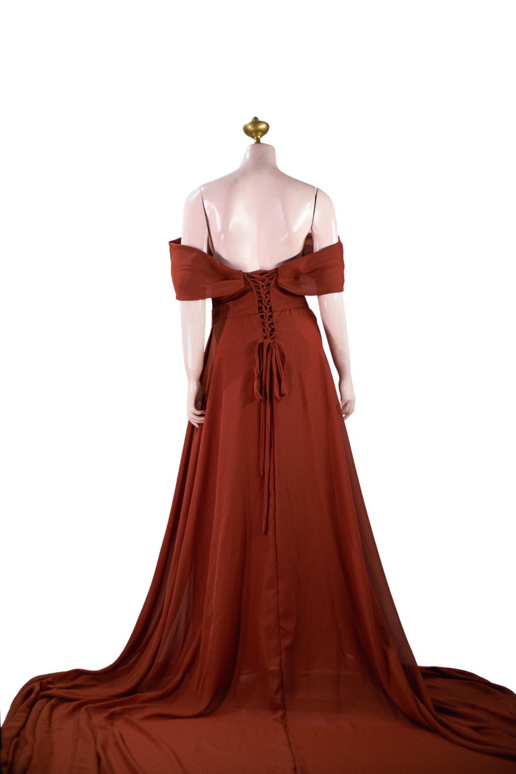 Rust Off-Shoulder Long Trail Dress - RU03