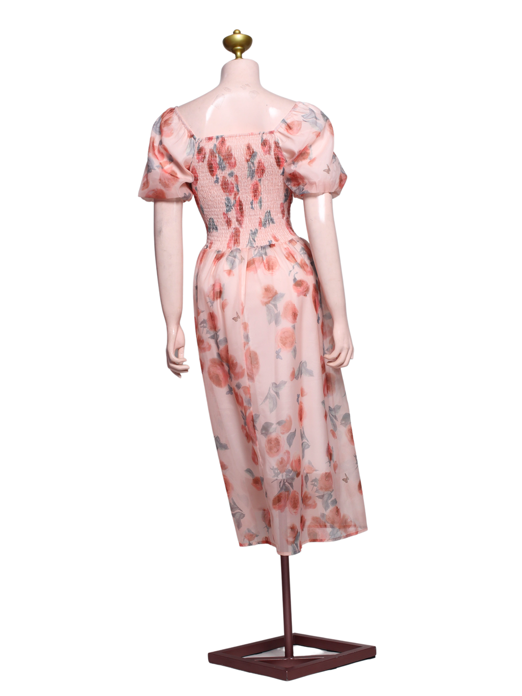 Floral Peach Puff Sleeve Dress - SP04