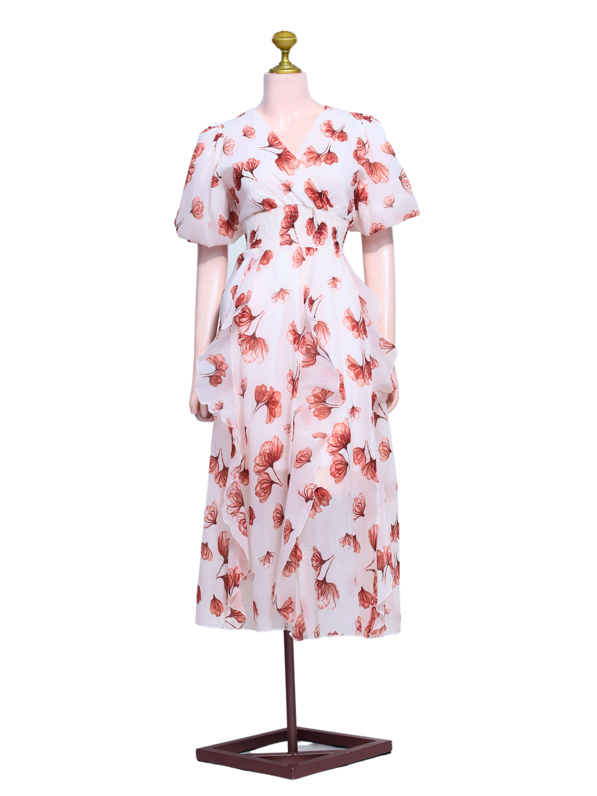 Floral Print Puff Sleeve Midi Dress - W17
