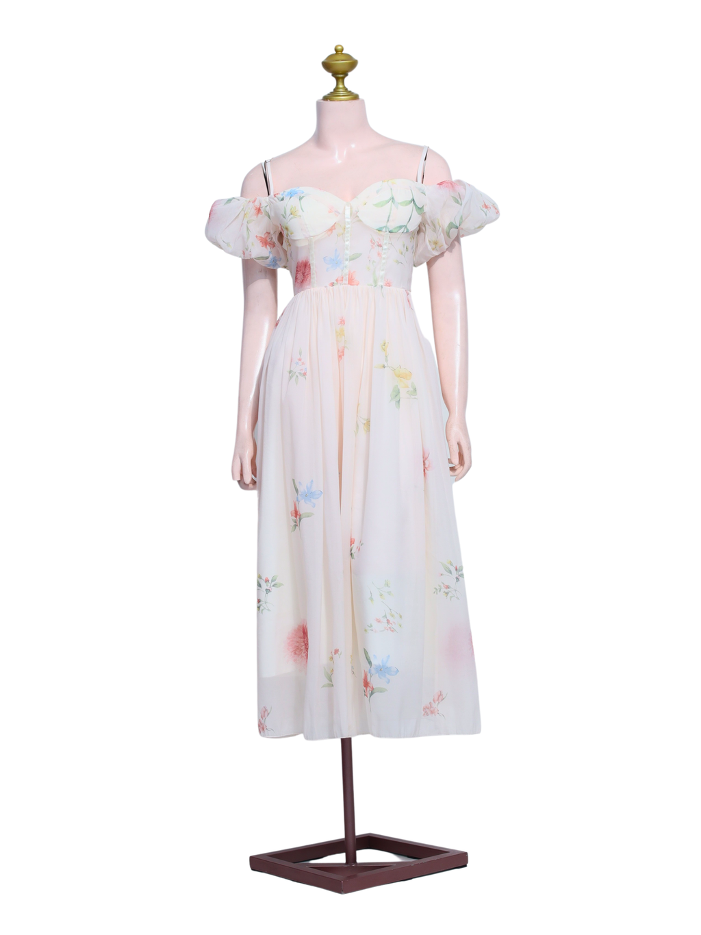 Pastel Floral Off-shoulder Chiffon Midi Dress - W18