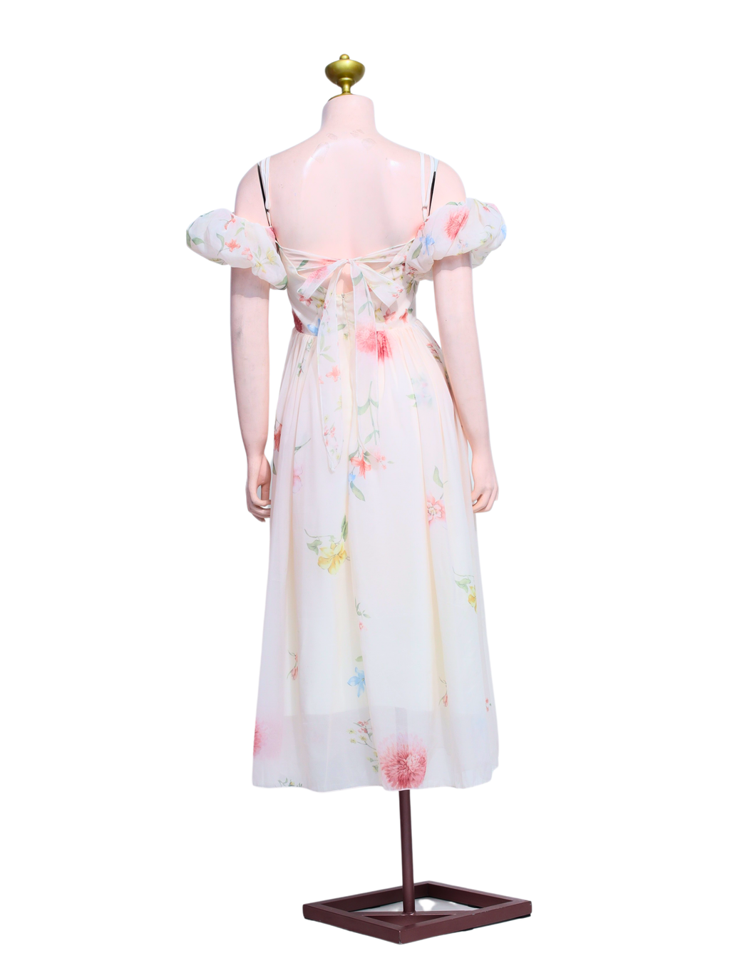 Pastel Floral Off-shoulder Chiffon Midi Dress - W18