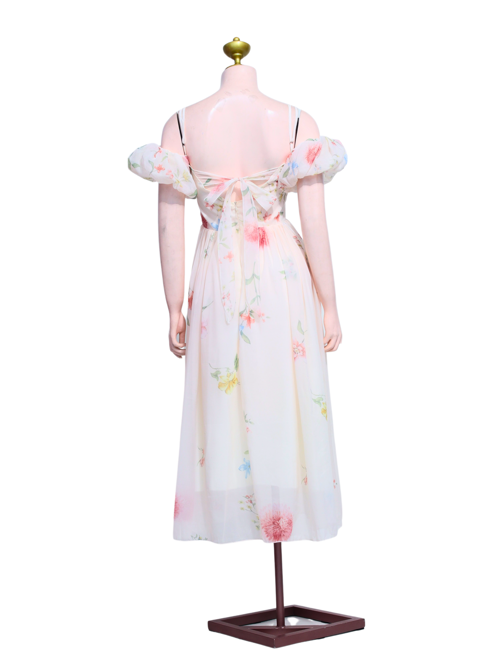 Pastel Floral Off-shoulder Chiffon Midi Dress - W18