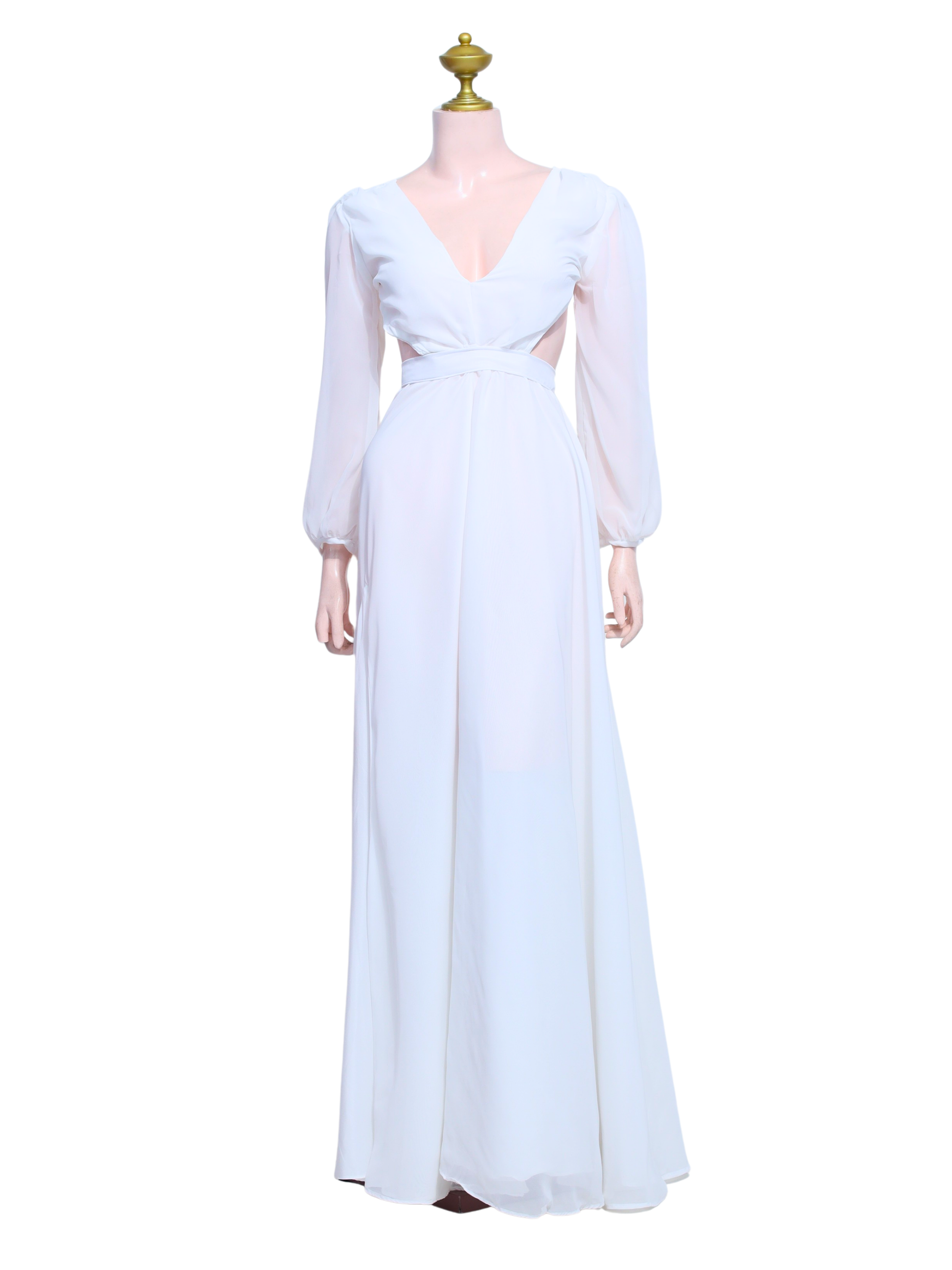 White Chiffon Long Gown - W19
