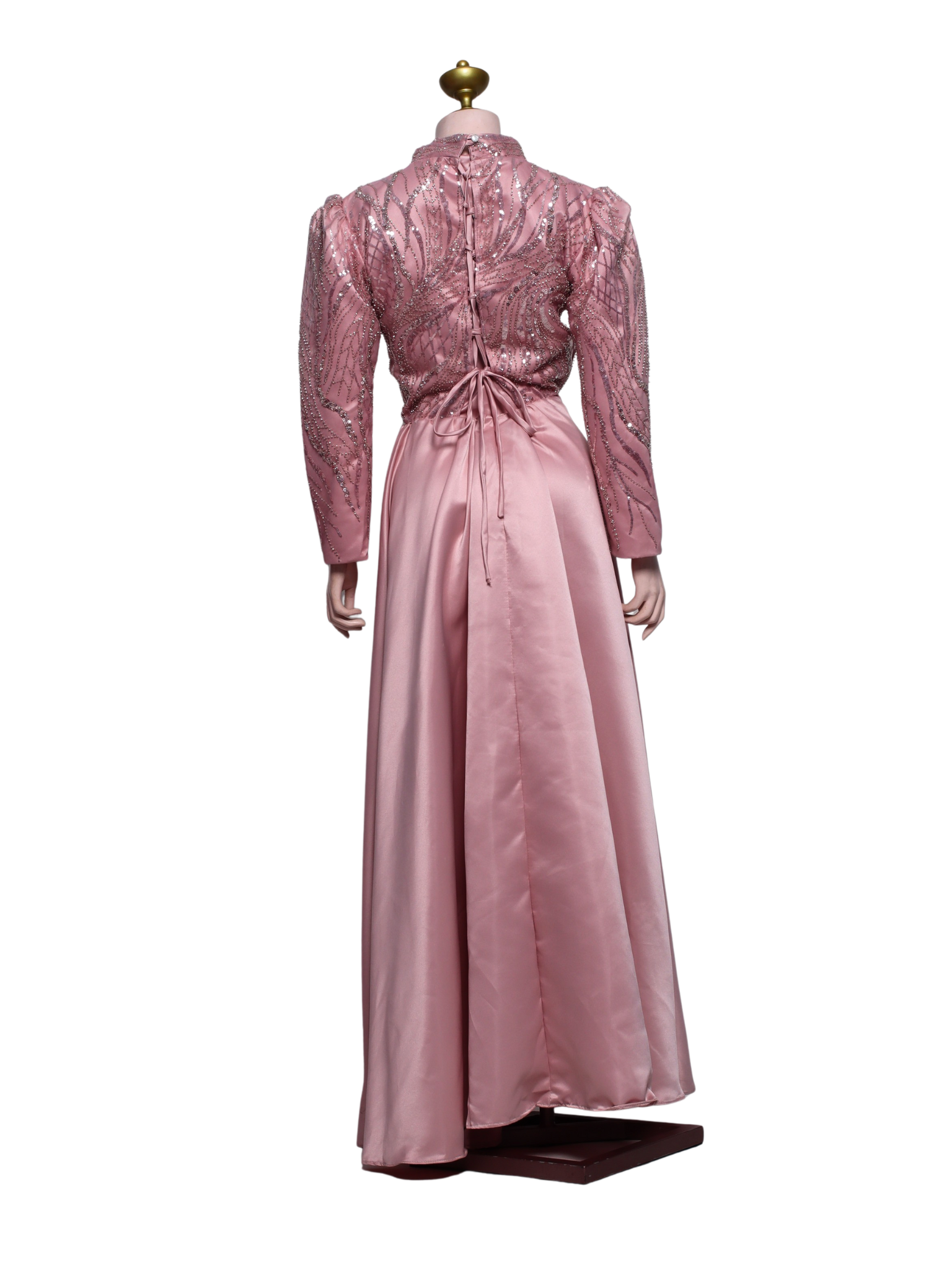Light Old Rose Silver Beaded Tneck Long Dress - OR07