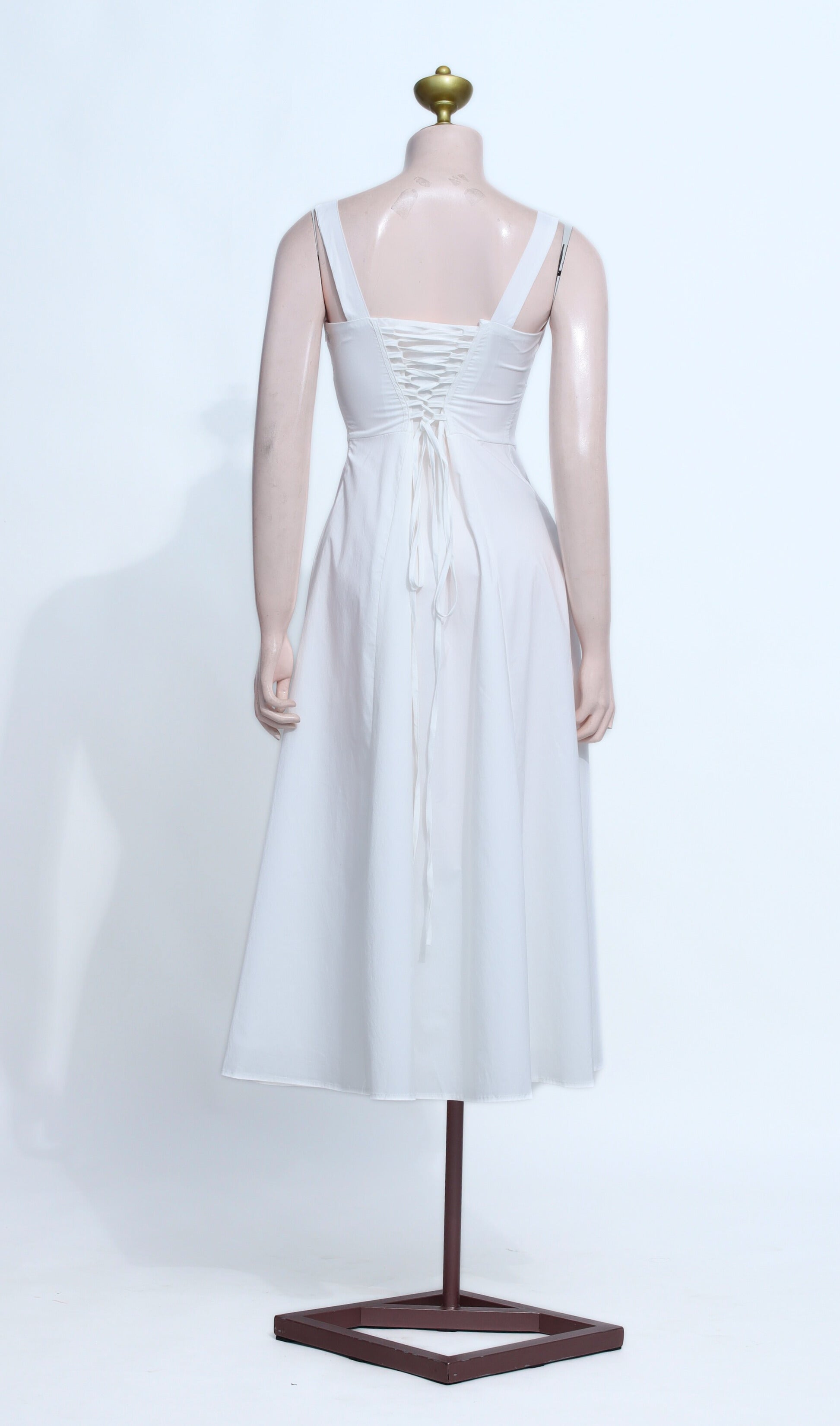 Square Neck White Spandex Midi Dress | Corset Bodice with Side Zip - W32