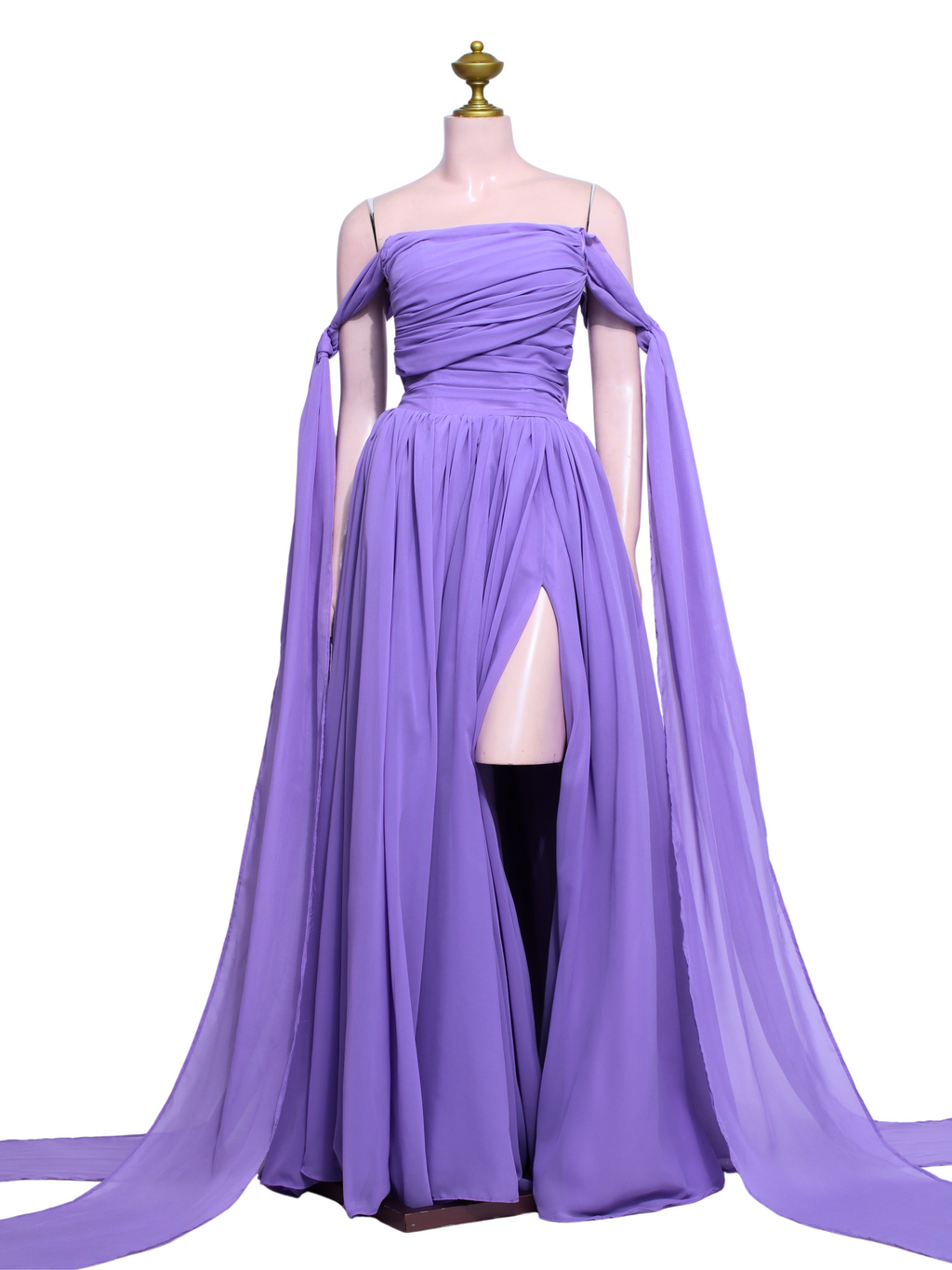 Lavender Ruched Slit Gown - V06