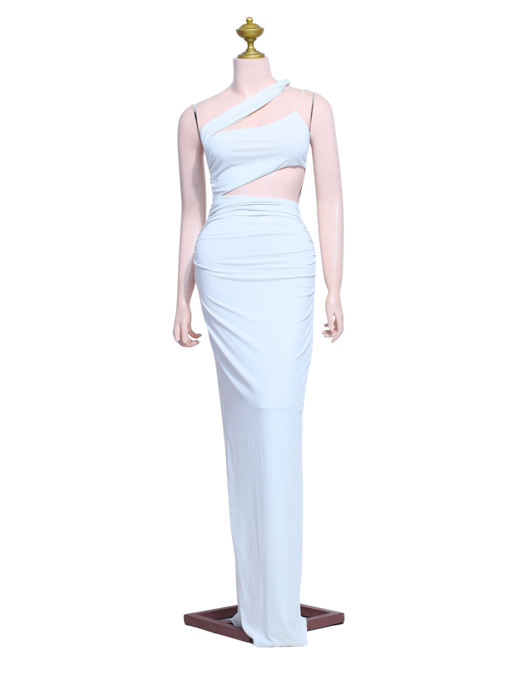 Asymmetric Cut Out One-shoulder White Bodycon Gown - W20