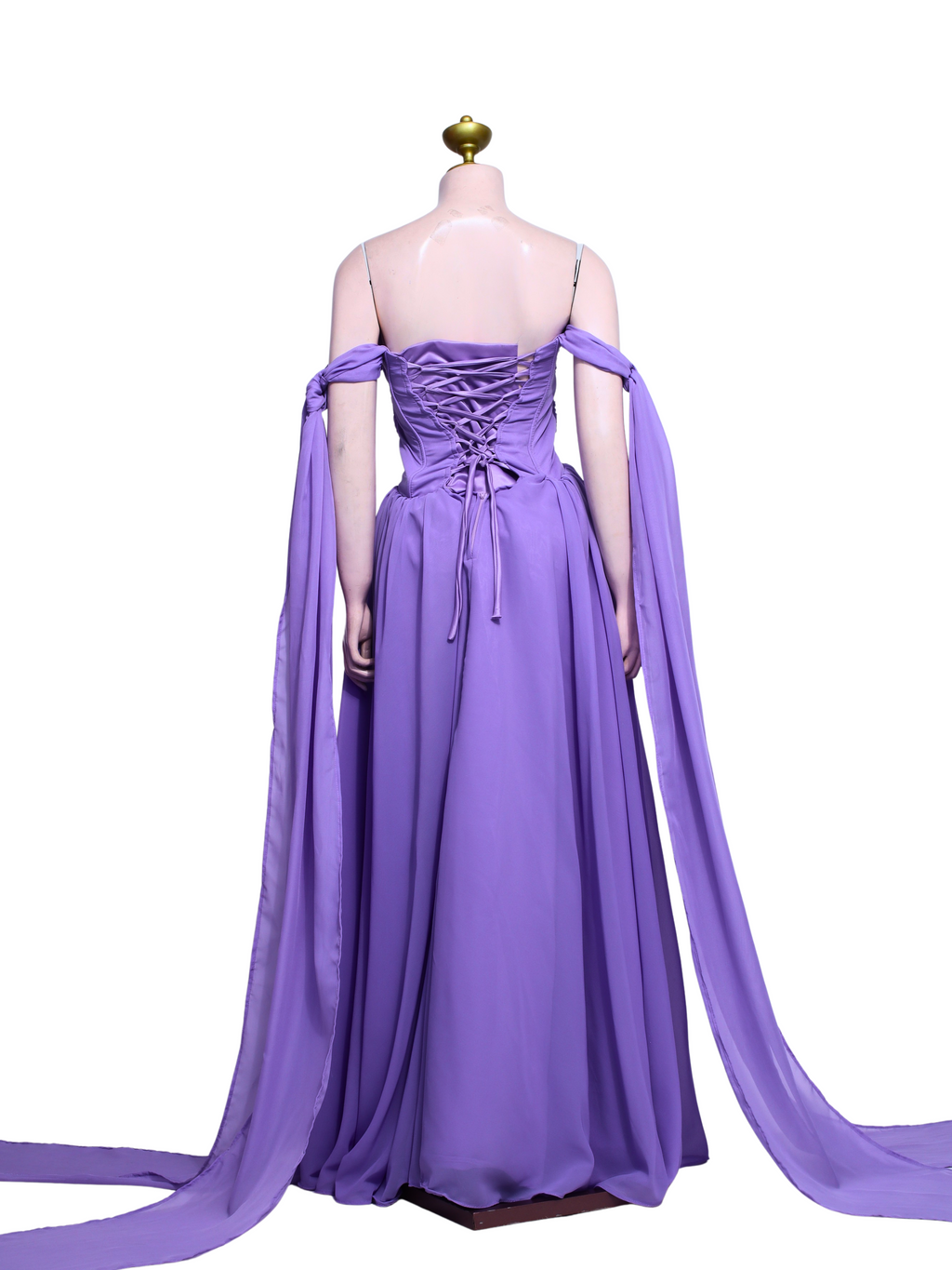 Lavender Ruched Slit Gown - V06