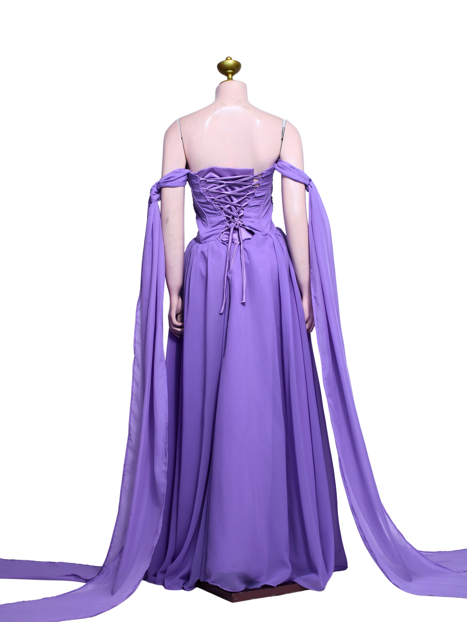 Lavender Ruched Slit Gown - V06