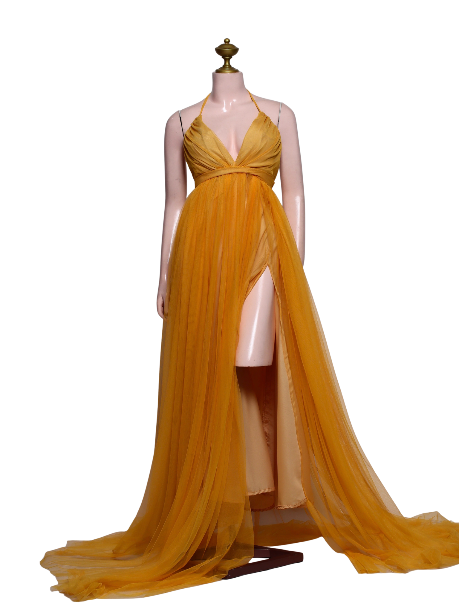 Halter Deep V Tulle Long Dress - Y01