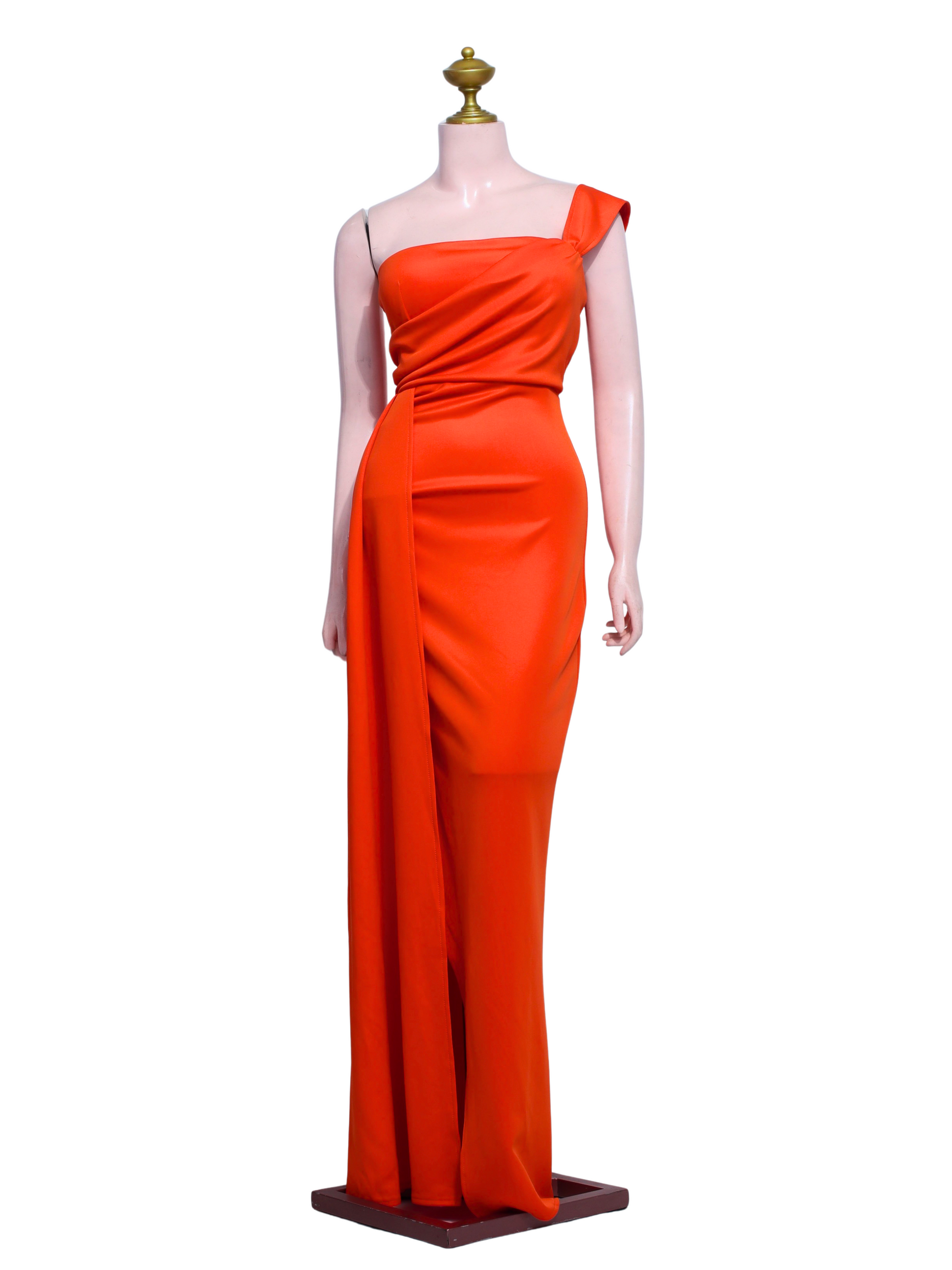 One Shoulder Orange Long Gown - O02
