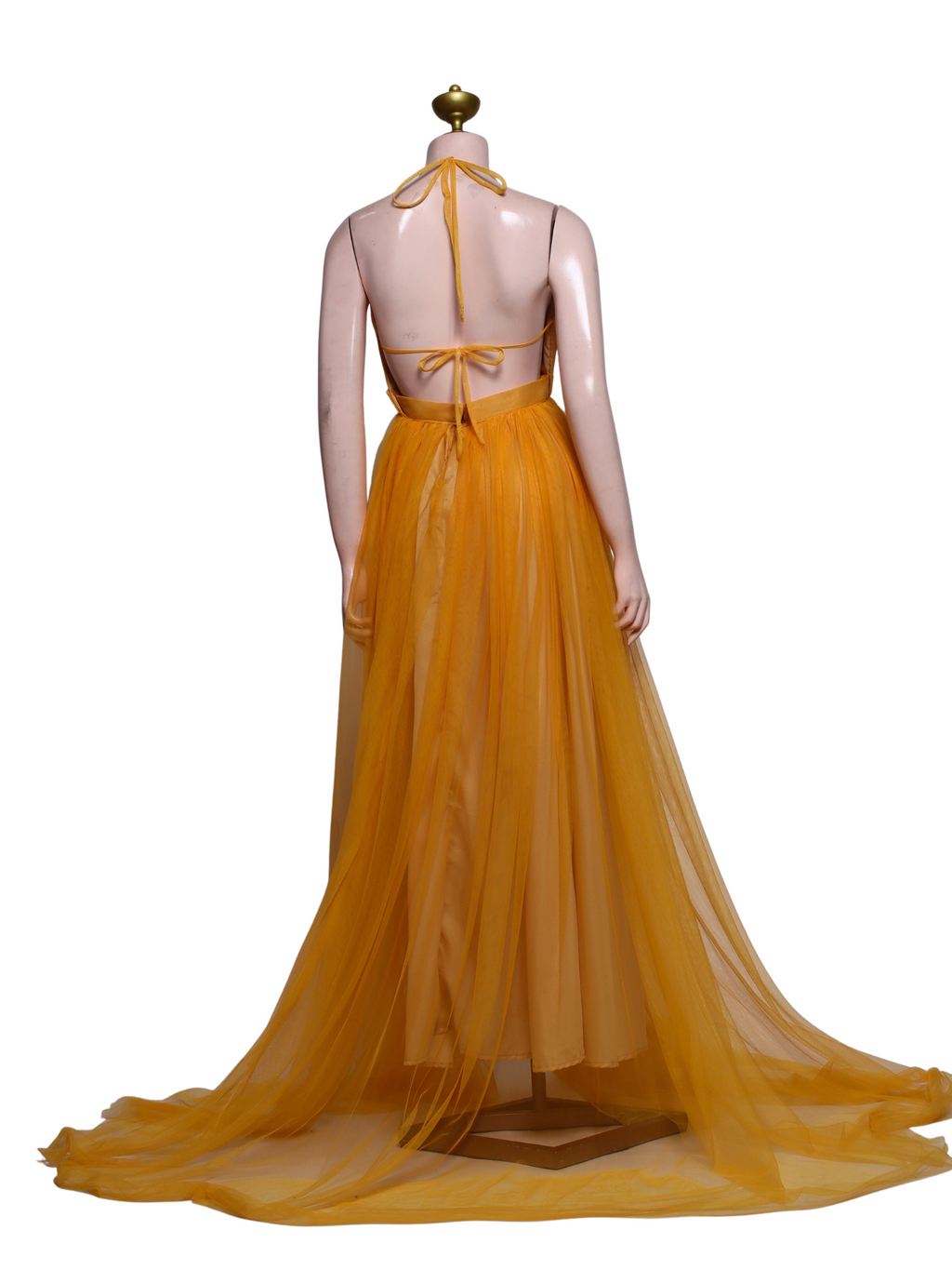 Halter Deep V Tulle Long Dress - Y01