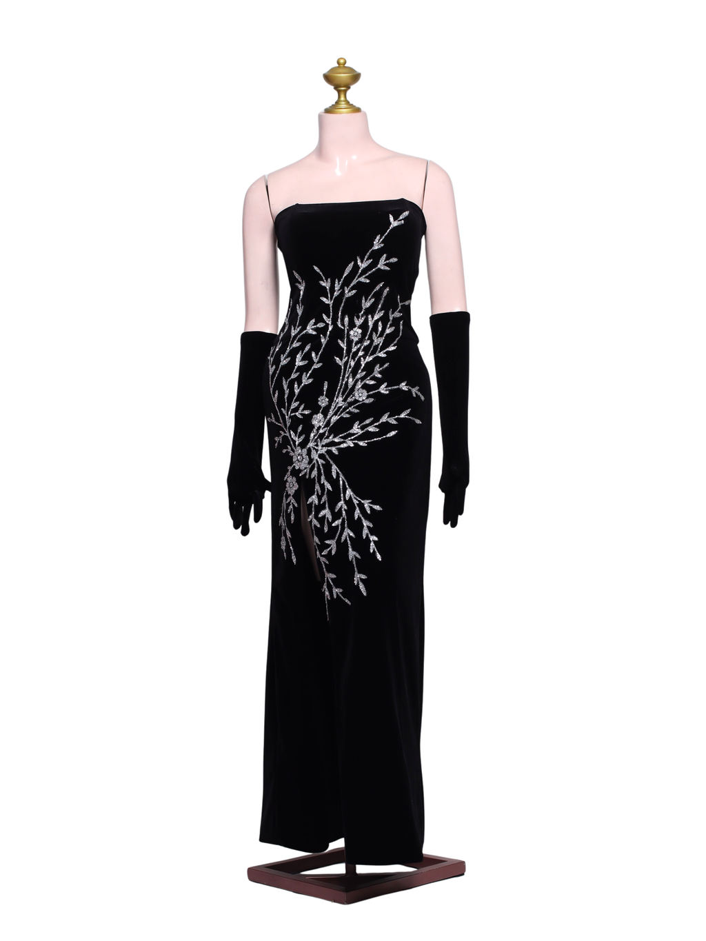 Black Velvet Formal Night Dress W/ Gloves - B15