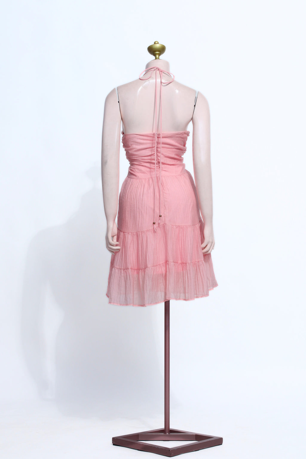 Peach Chiffon Ruffle short Dress | Halter Neck Open Back Babydoll Style - SP18