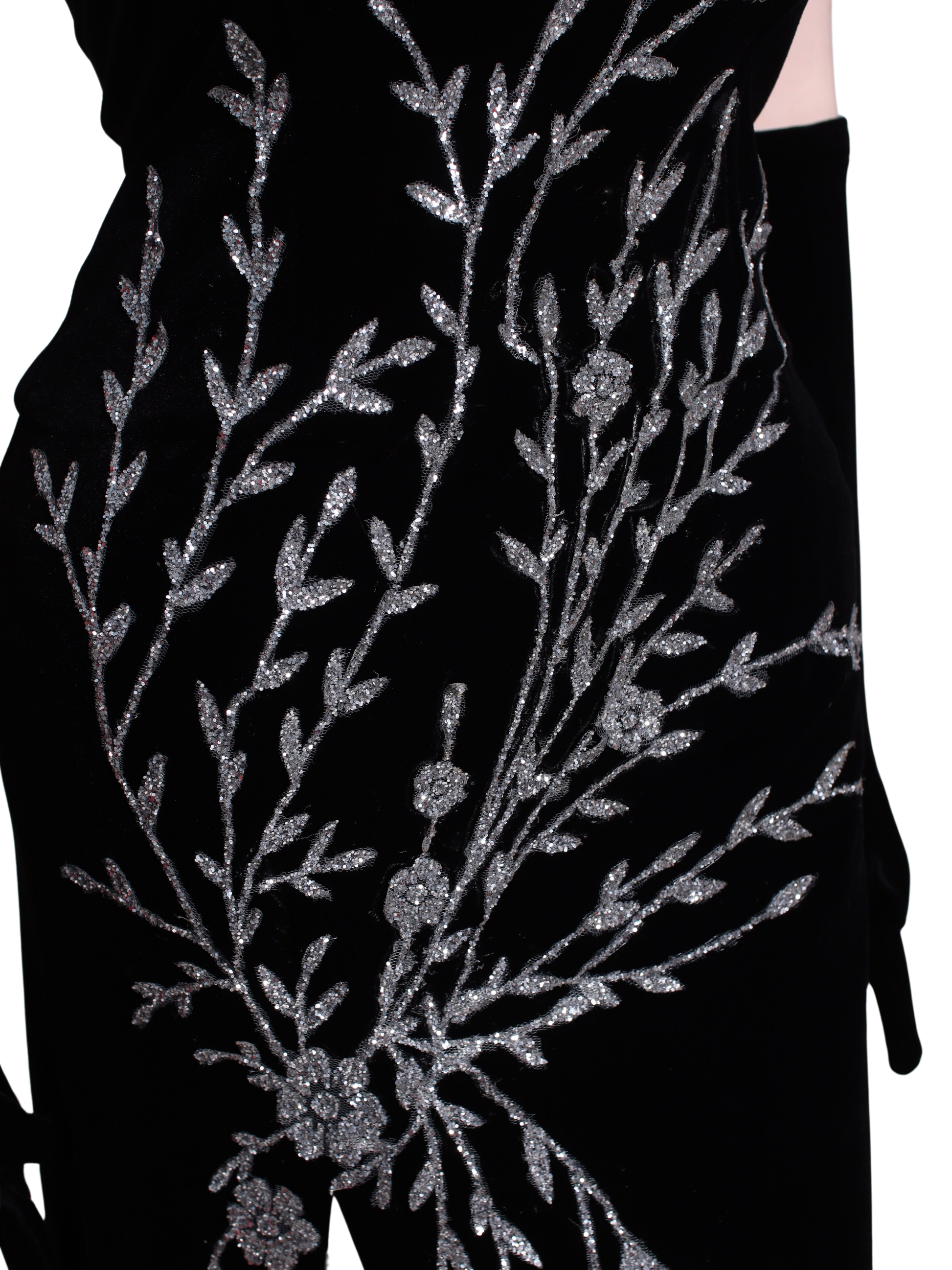Black Velvet Formal Night Dress W/ Gloves - B15