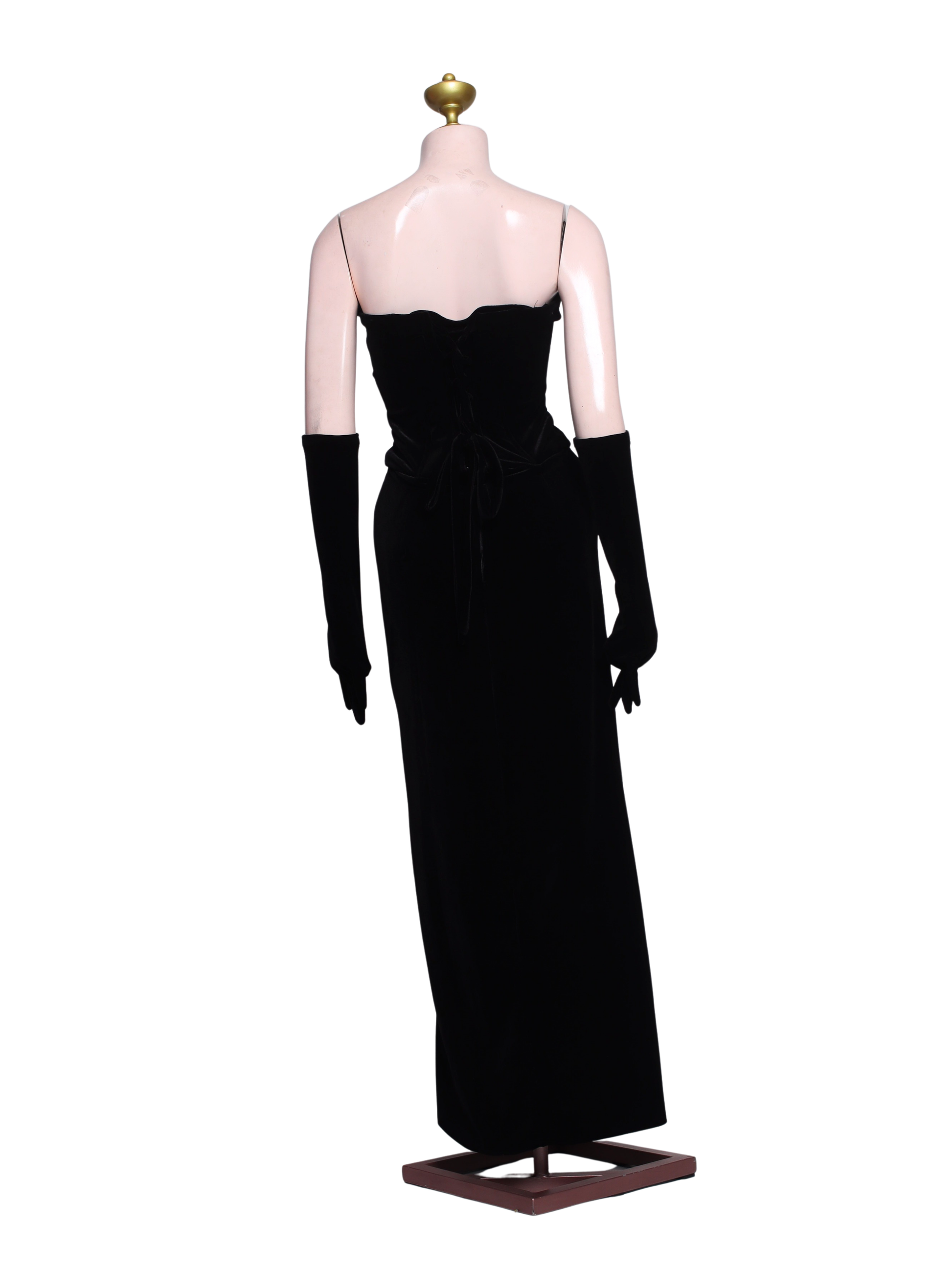 Black Velvet Formal Night Dress W/ Gloves - B15