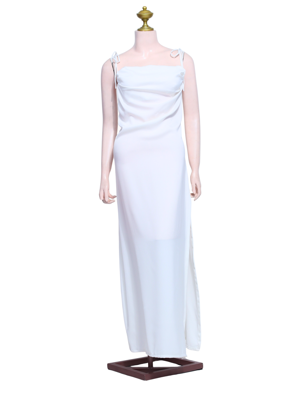 White Cowl Neck Tie-strap Slip Gown - W24