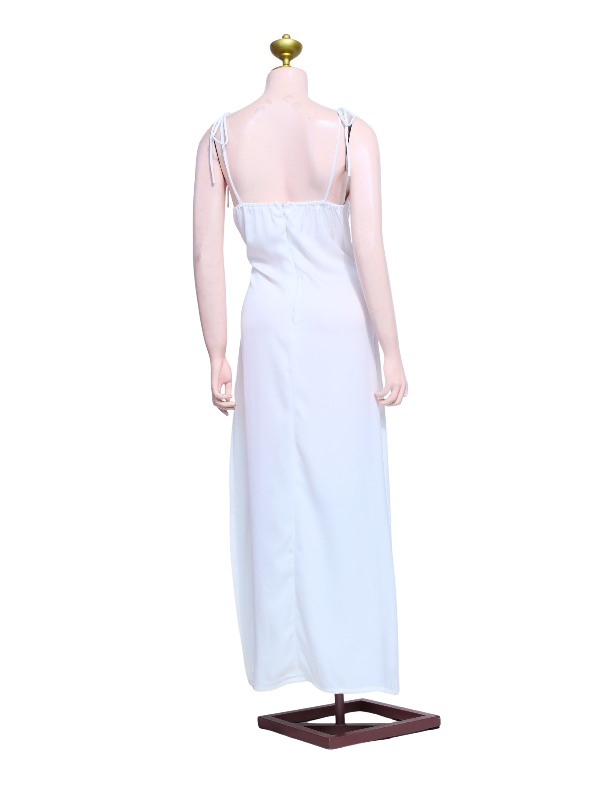White Cowl Neck Tie-strap Slip Gown - W24