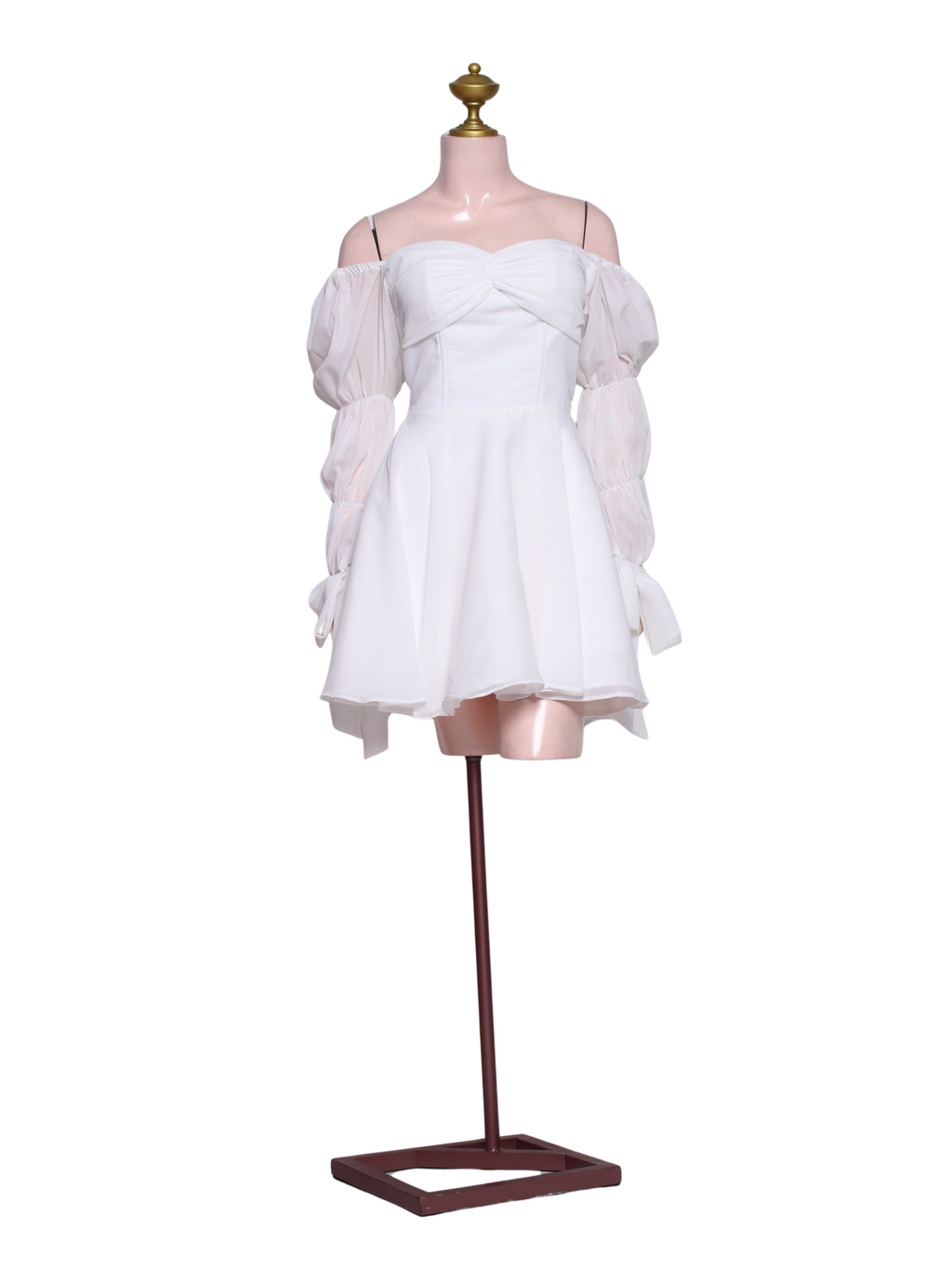 White Off-shoulder Dress With Sheer Puff Sleeves - SW11