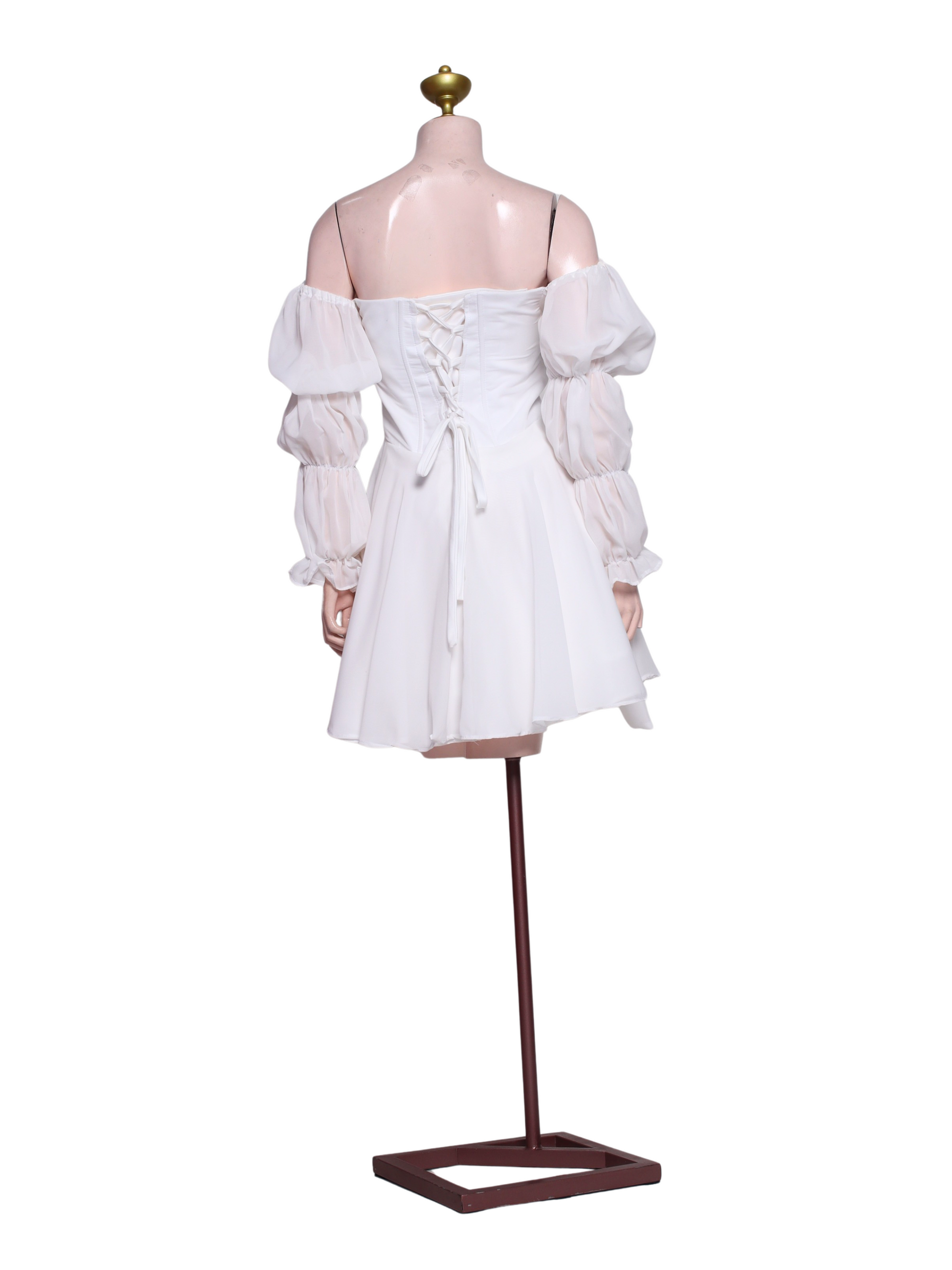 White Off-shoulder Dress With Sheer Puff Sleeves - SW11