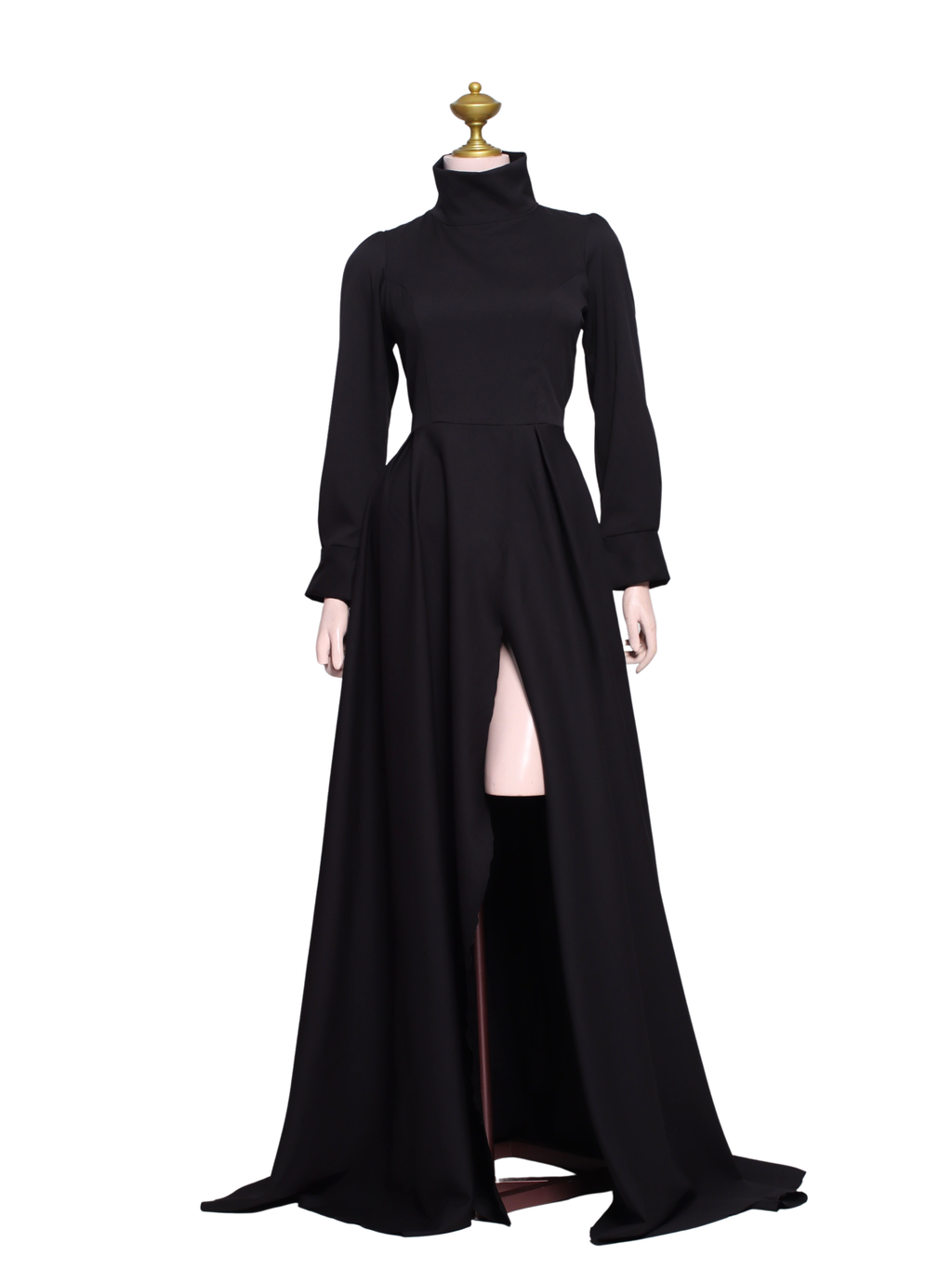 Black Longsleeve Turtle Neck Long Dress - B13