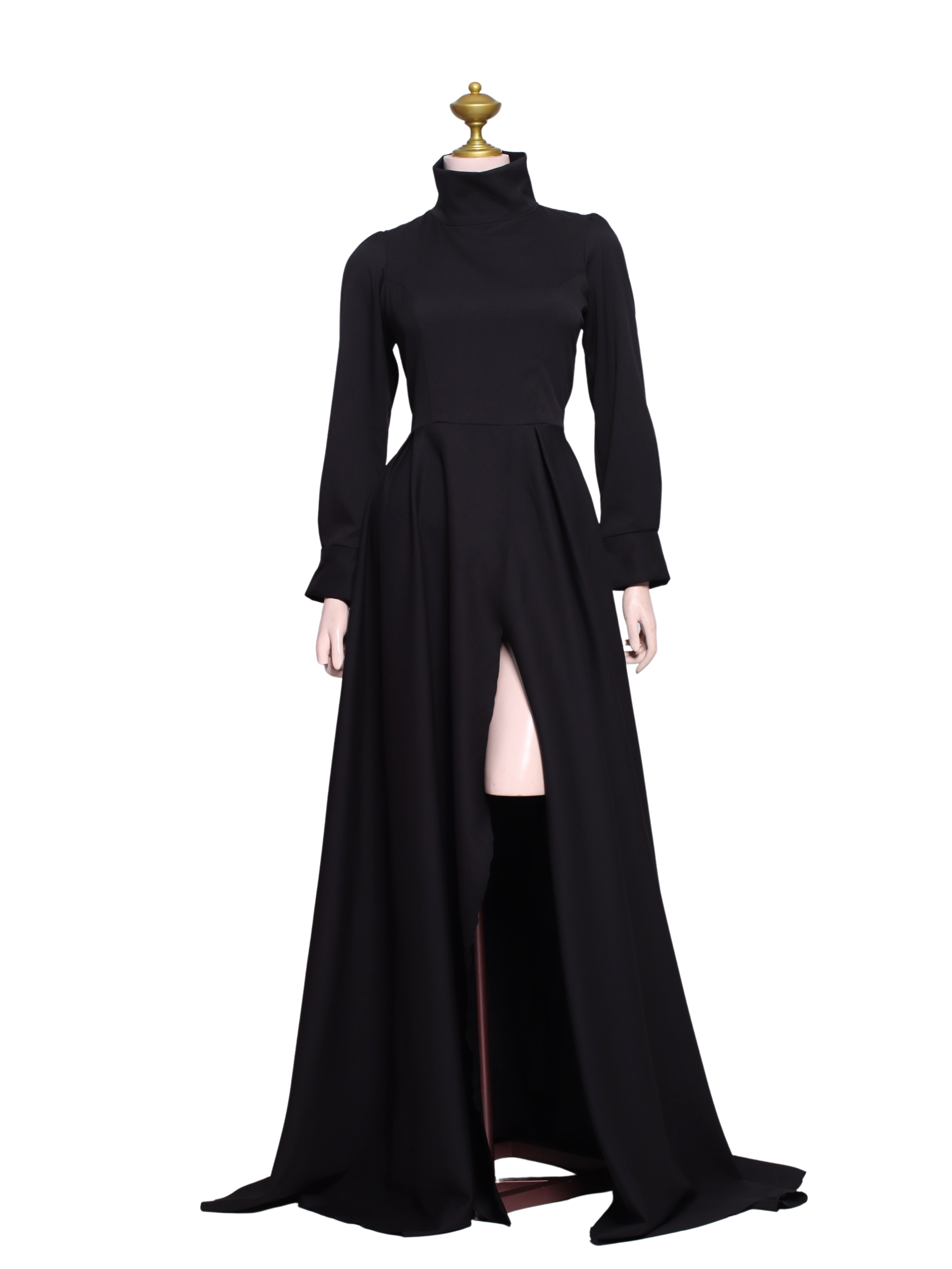 Black Longsleeve Turtle Neck Long Dress - B13