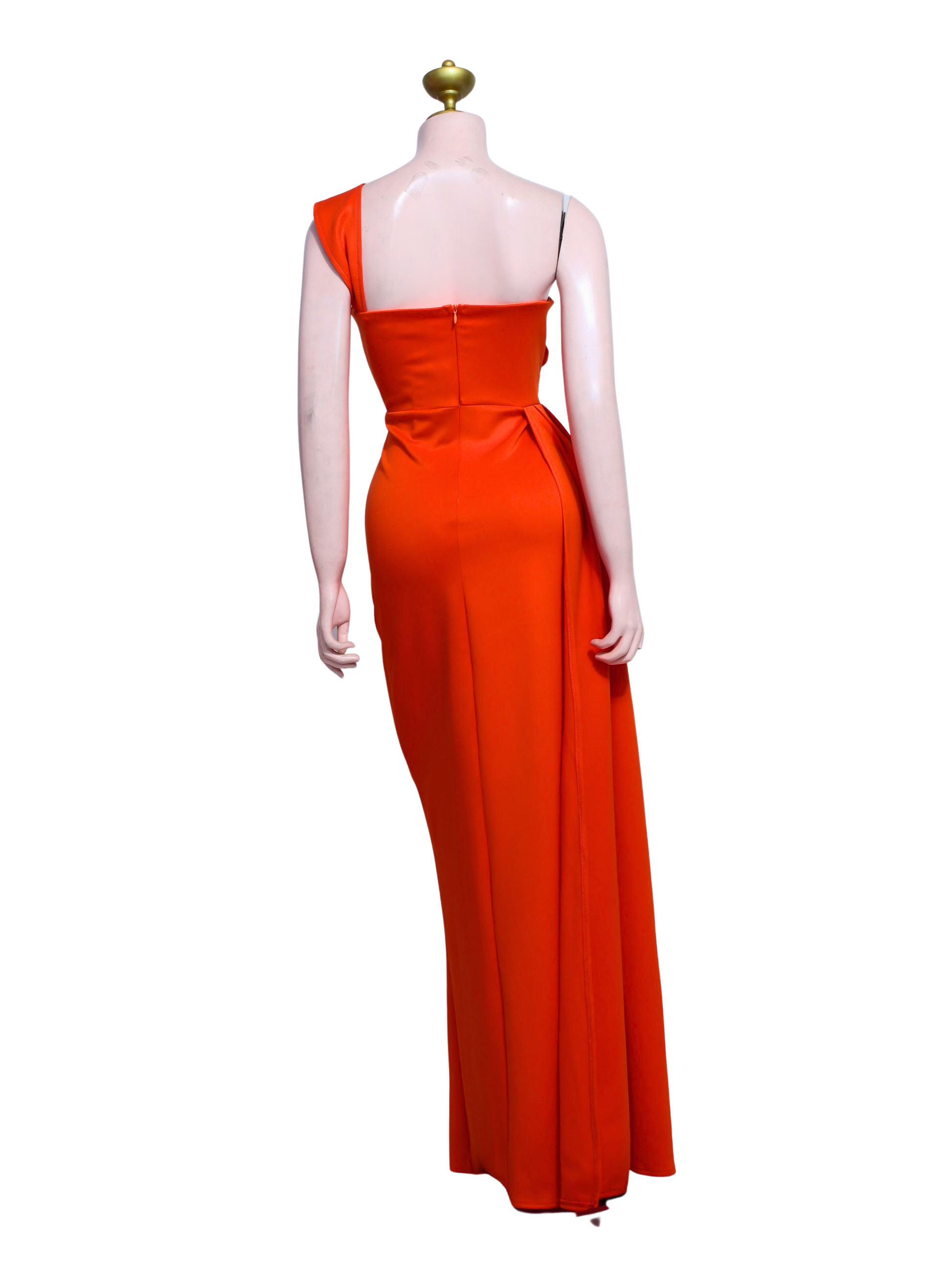 One Shoulder Orange Long Gown - O02