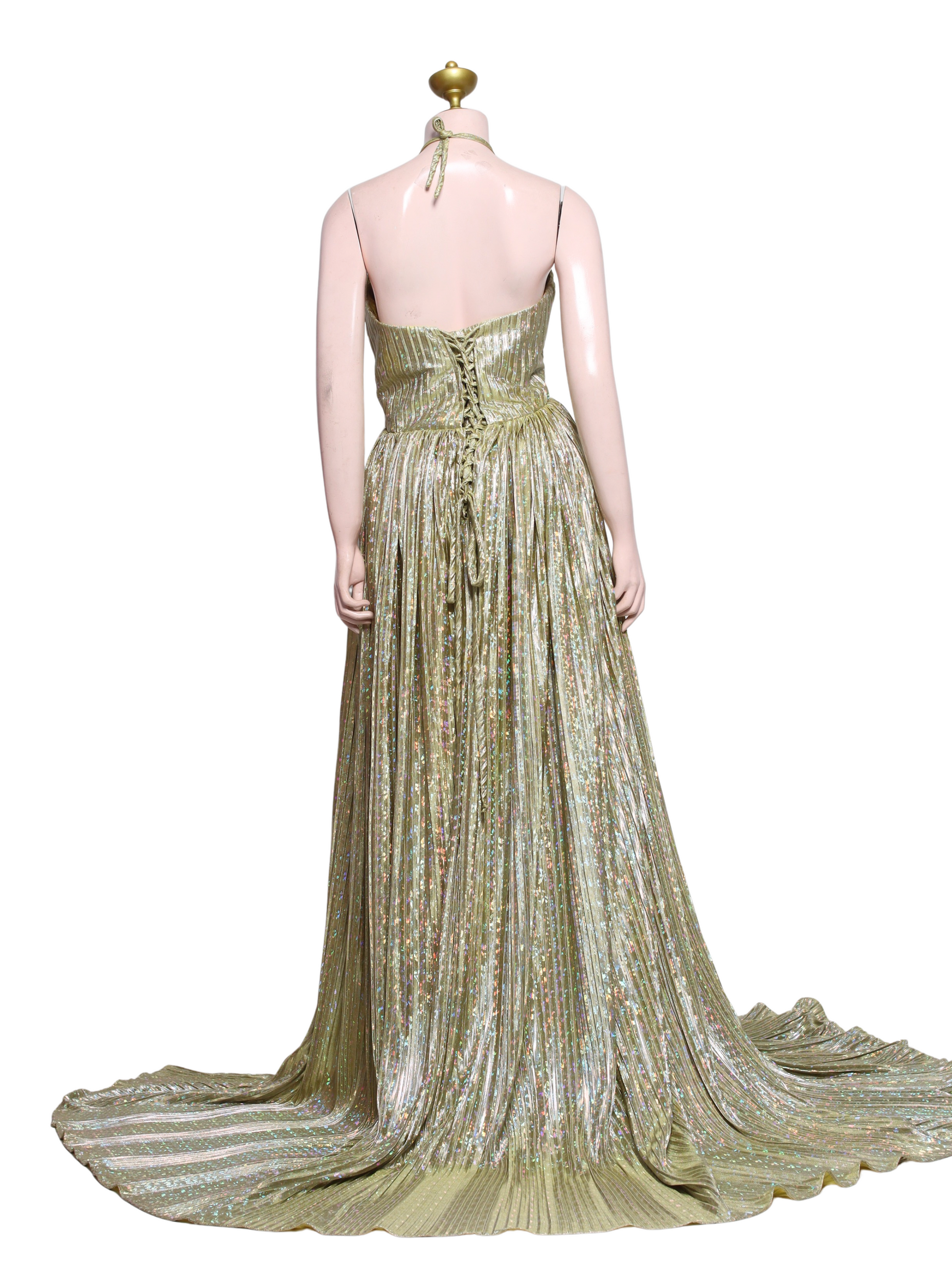 Metallic Electric Pleats Halter Long Dress - G02