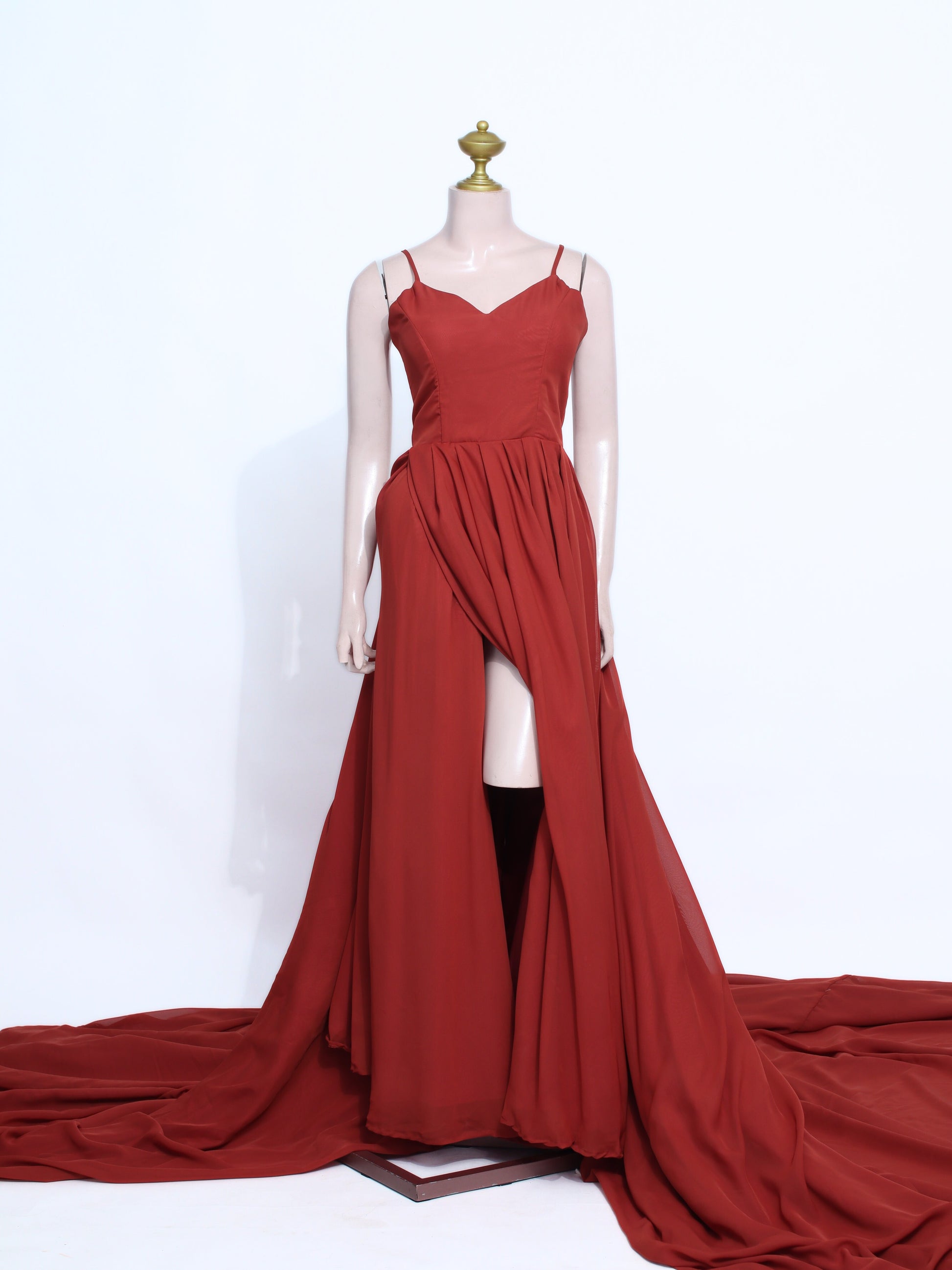 Rust Chiffon High-Slit Maxi Gown | Sweetheart Corset Back Formal Dress - RU01