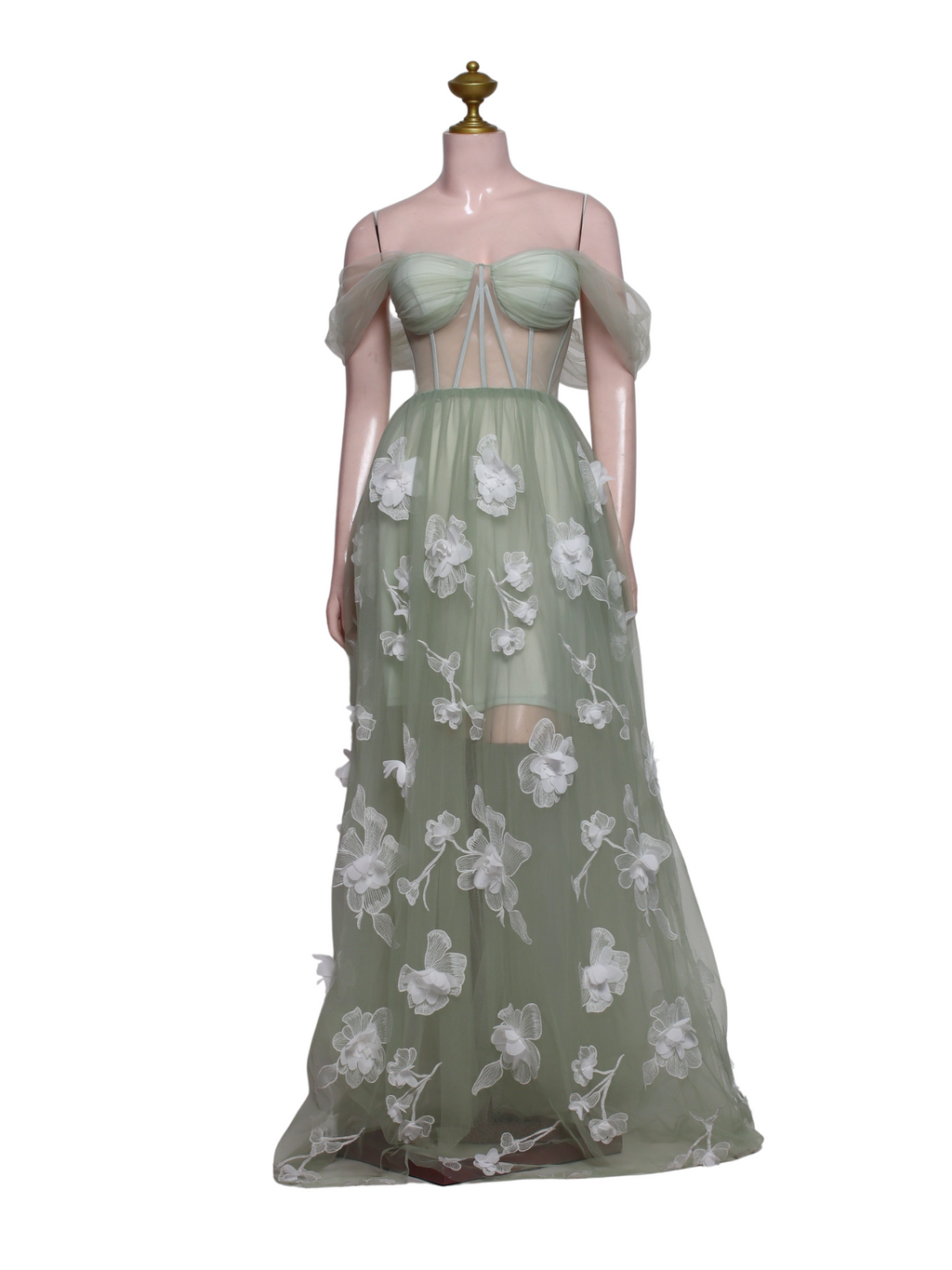 Floral Corset Tulle Tie-Back Long Dress - G01