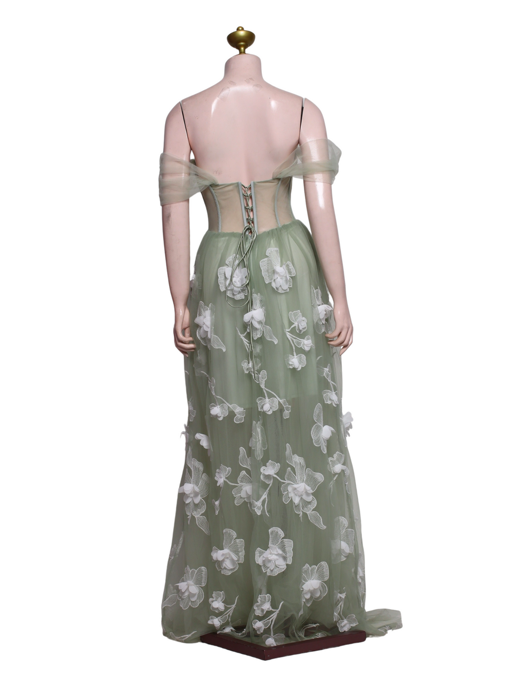 Floral Corset Tulle Tie-Back Long Dress - G01
