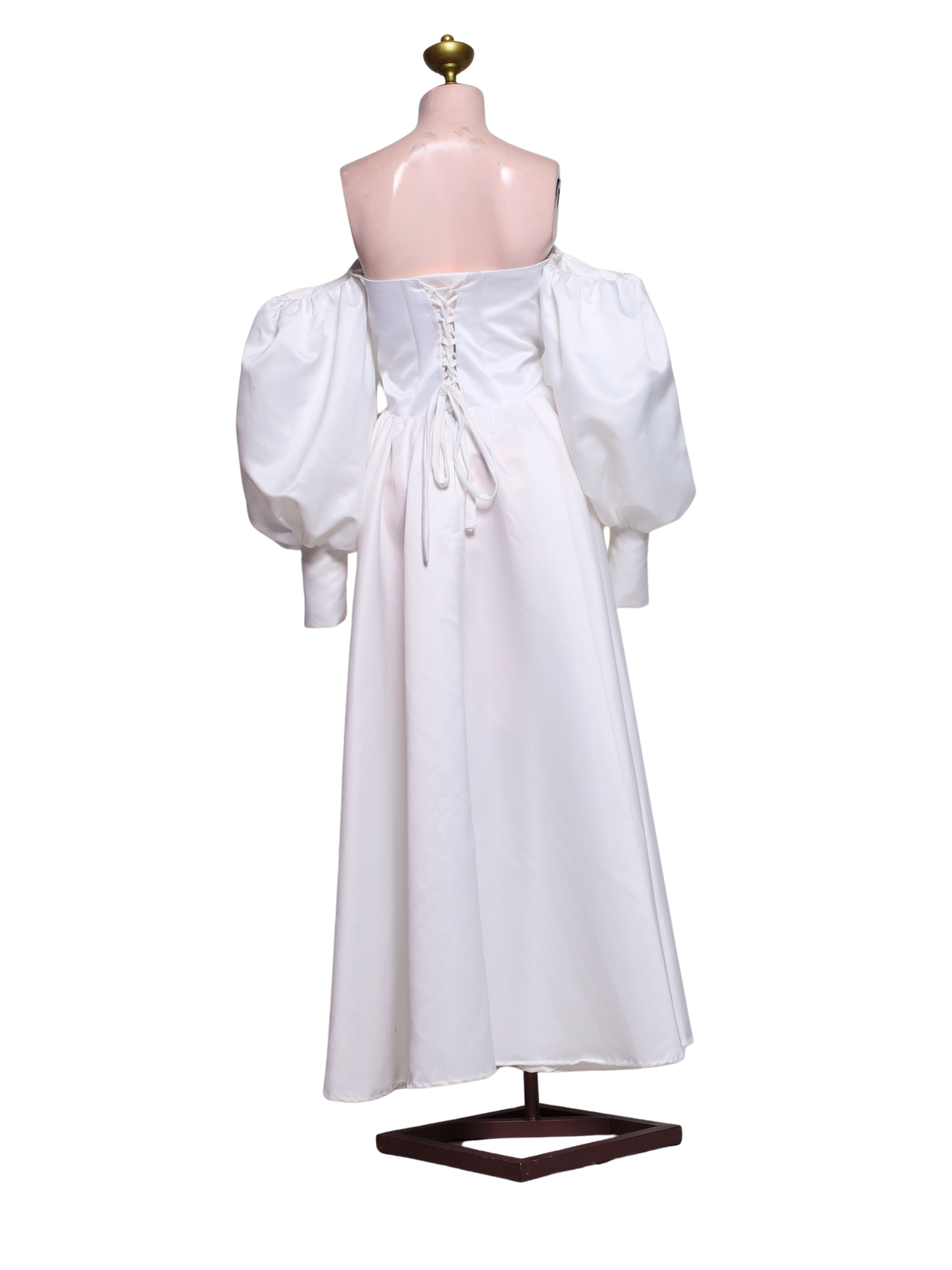 Off Shoulder Puff Sleeve Satin Long Dress - W10
