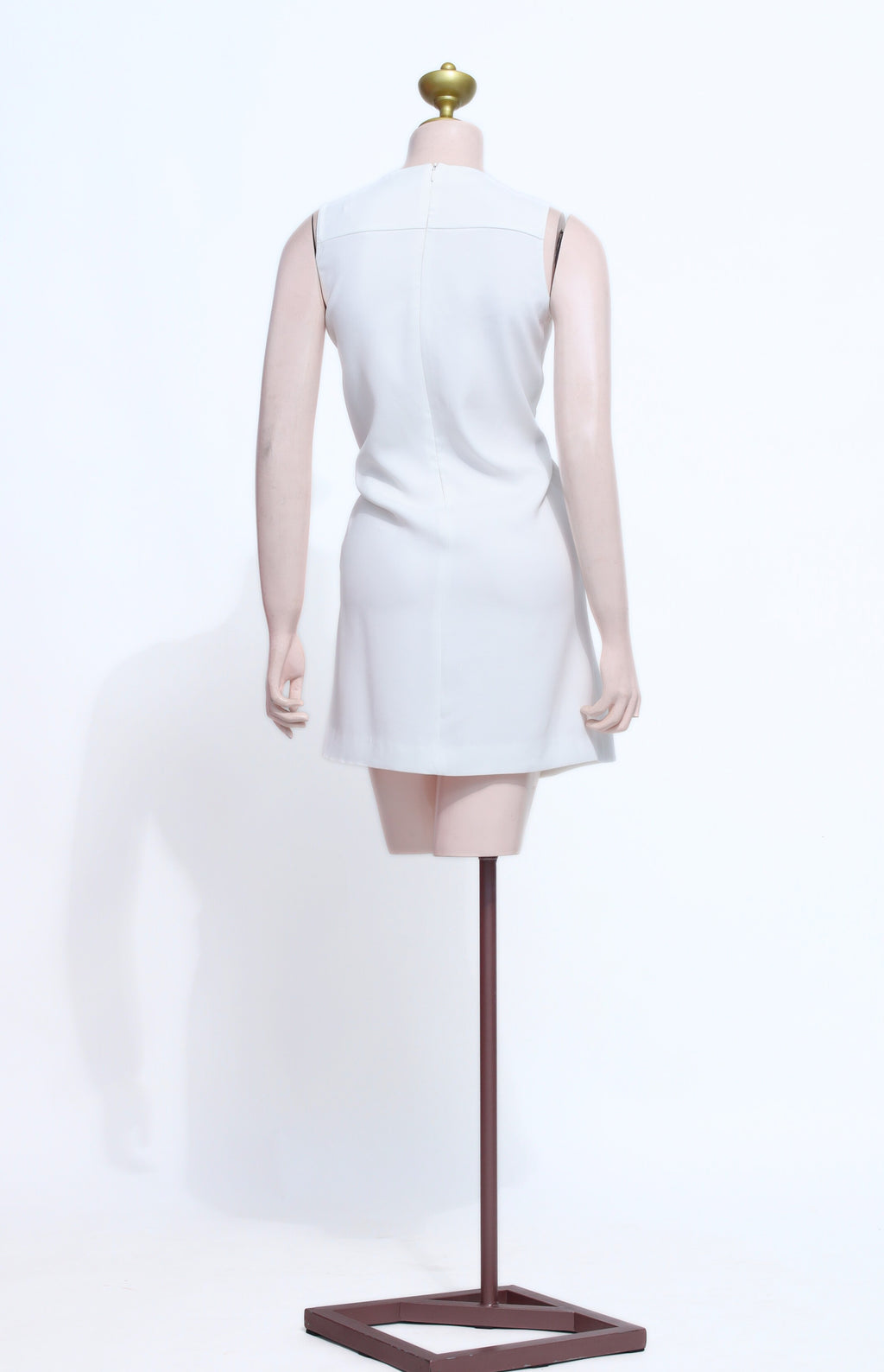 White Mini Dress with Gold Stud Detail | High Neck Sleeveless Zipper Back - SW14