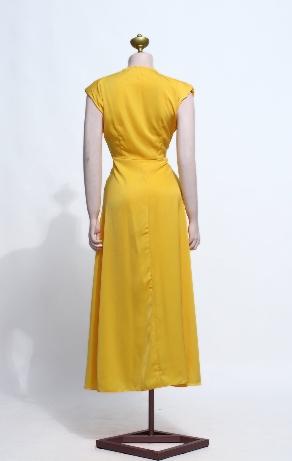 Mustard Yellow Cut-Out Maxi Dress | V-Neck Ring Detail Cap Sleeve Gown - Y05
