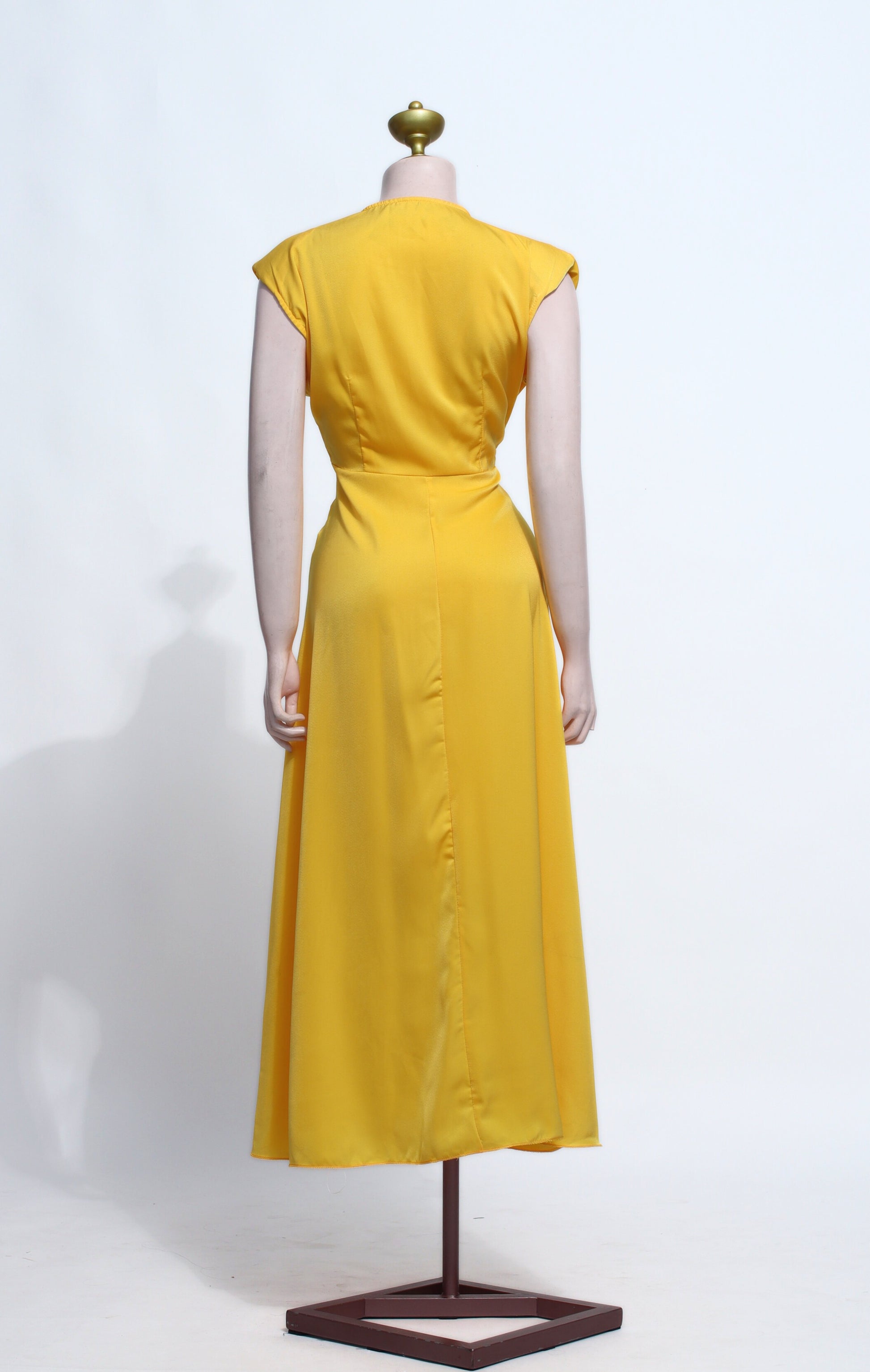 Mustard Yellow Cut-Out Maxi Dress | V-Neck Ring Detail Cap Sleeve Gown - Y05