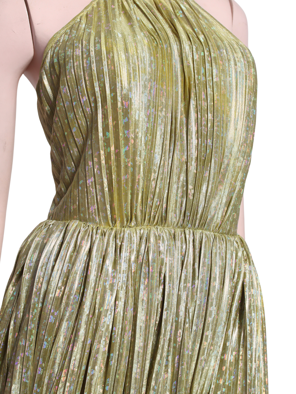 Metallic Electric Pleats Halter Long Dress - G02