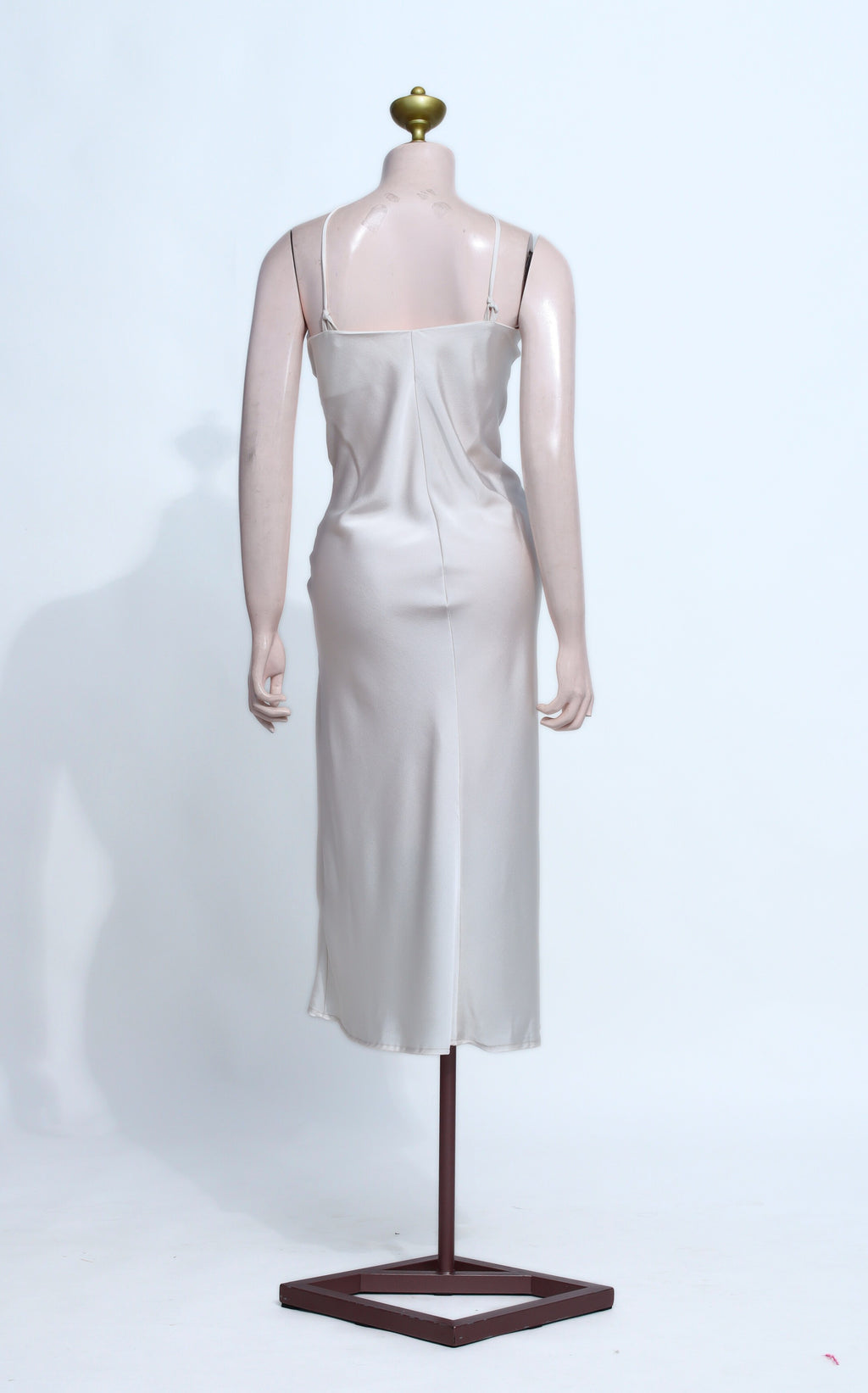 Sleek White Satin Halter Neck Midi Dress | Elegant Slip Style Gown - W34