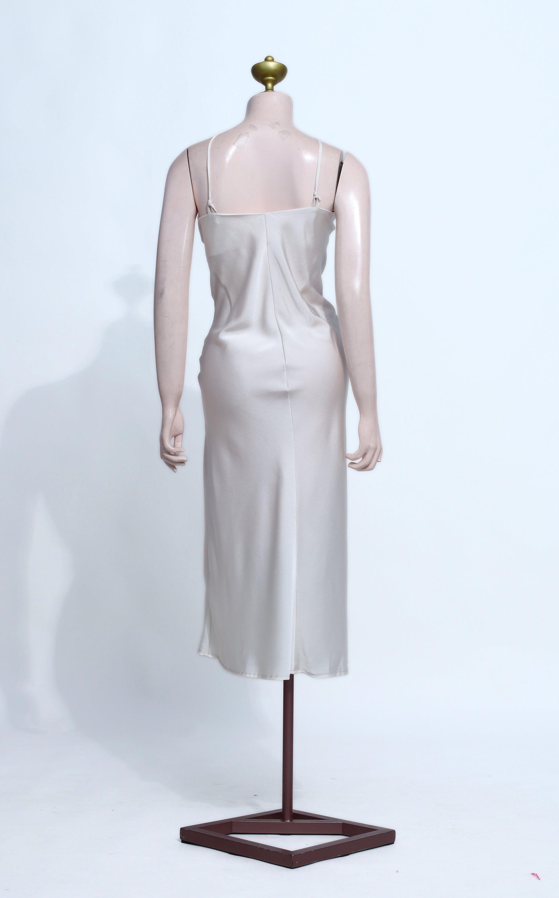 Sleek White Satin Halter Neck Midi Dress | Elegant Slip Style Gown - W34