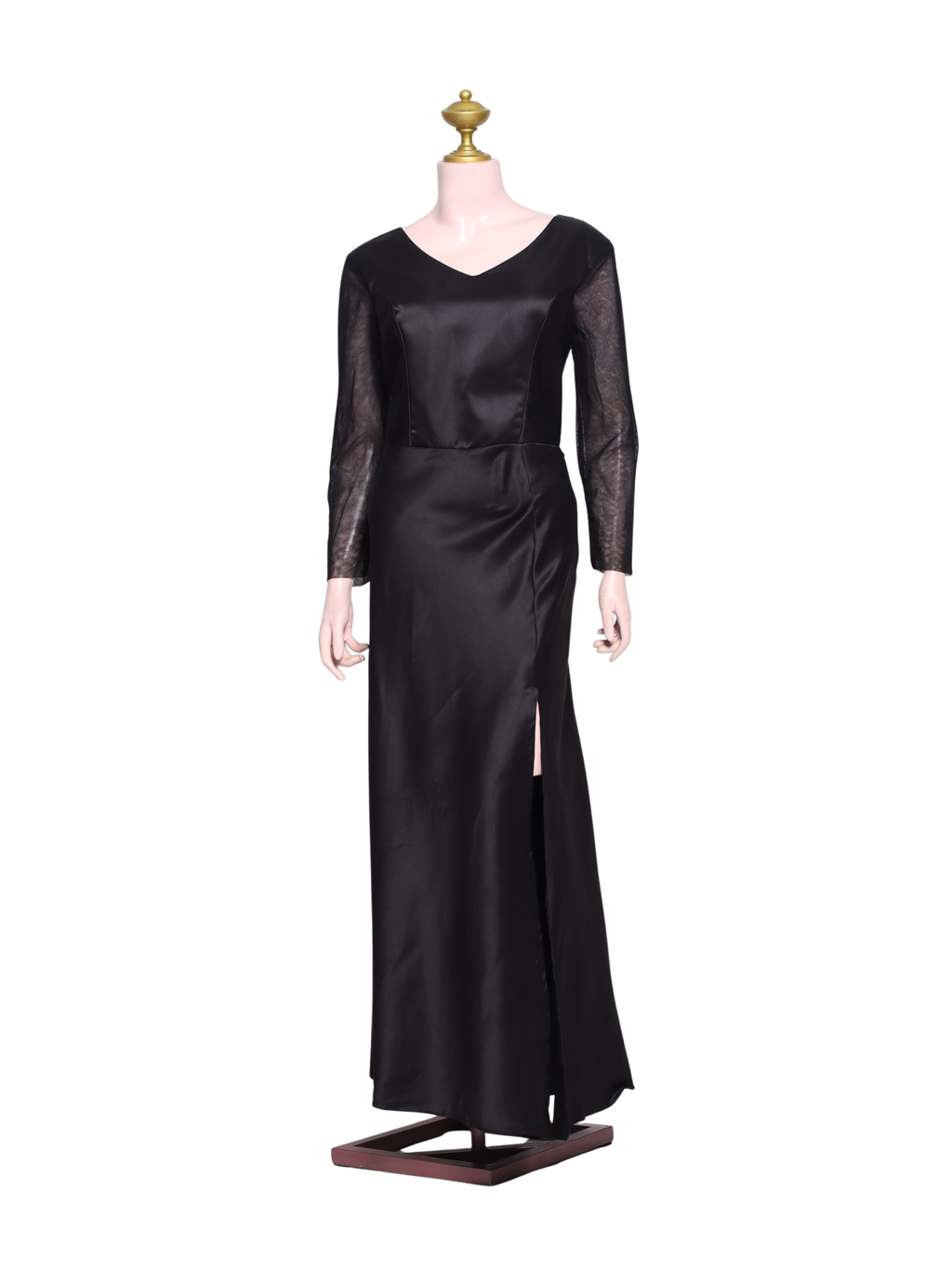 Elegant Midnight Black Satin Gown - B10