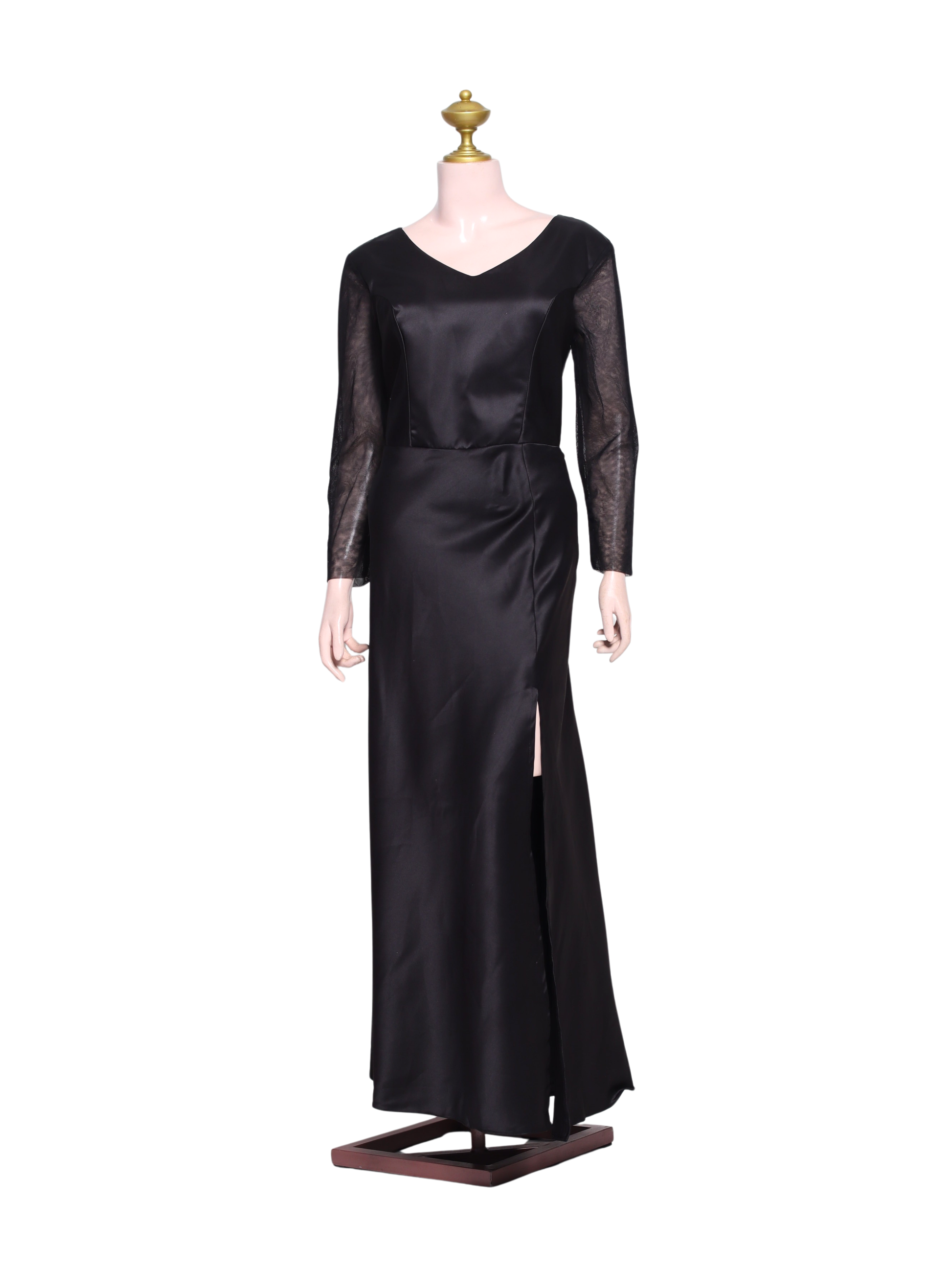 Elegant Midnight Black Satin Gown - B10