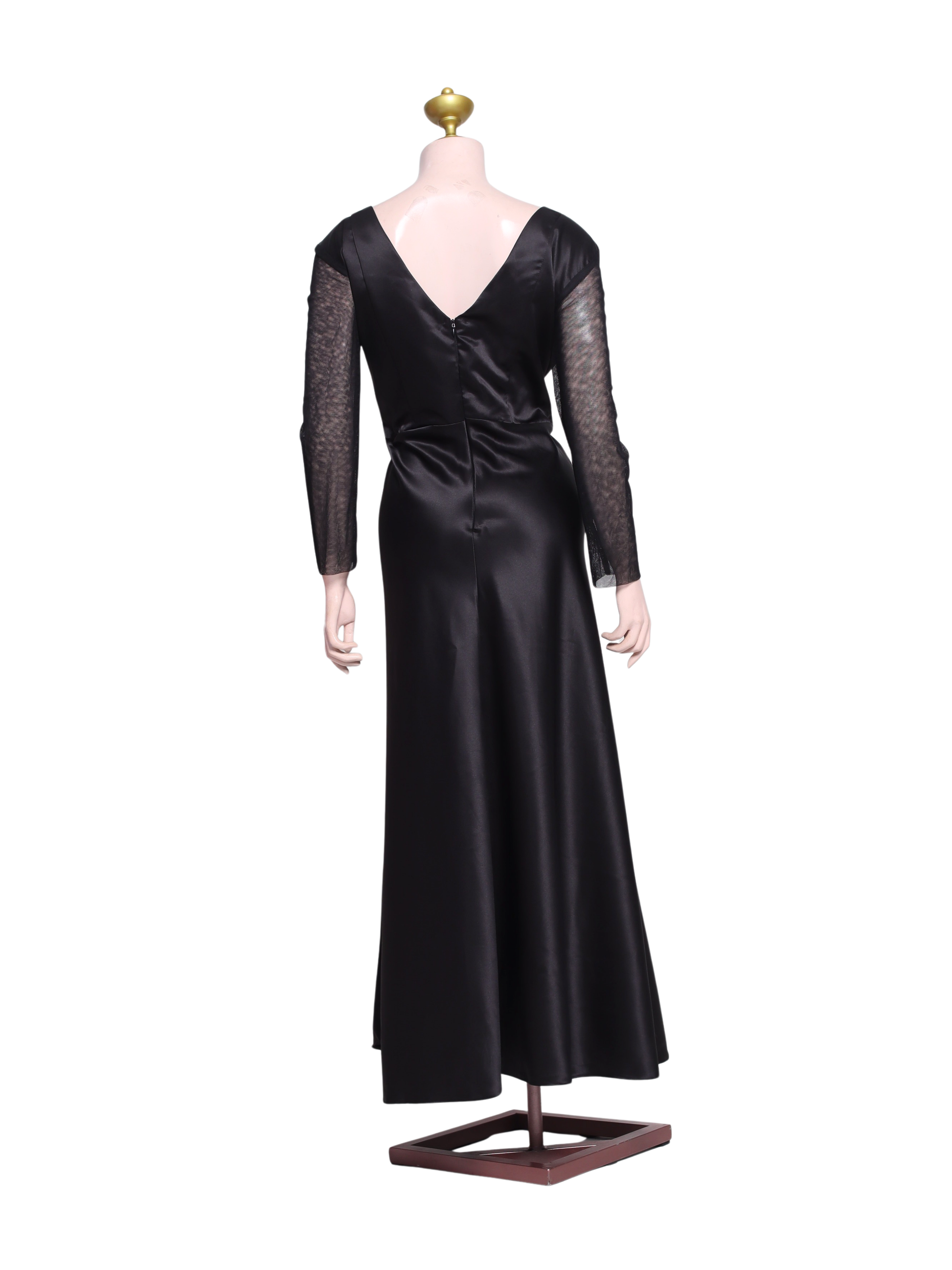 Elegant Midnight Black Satin Gown - B10