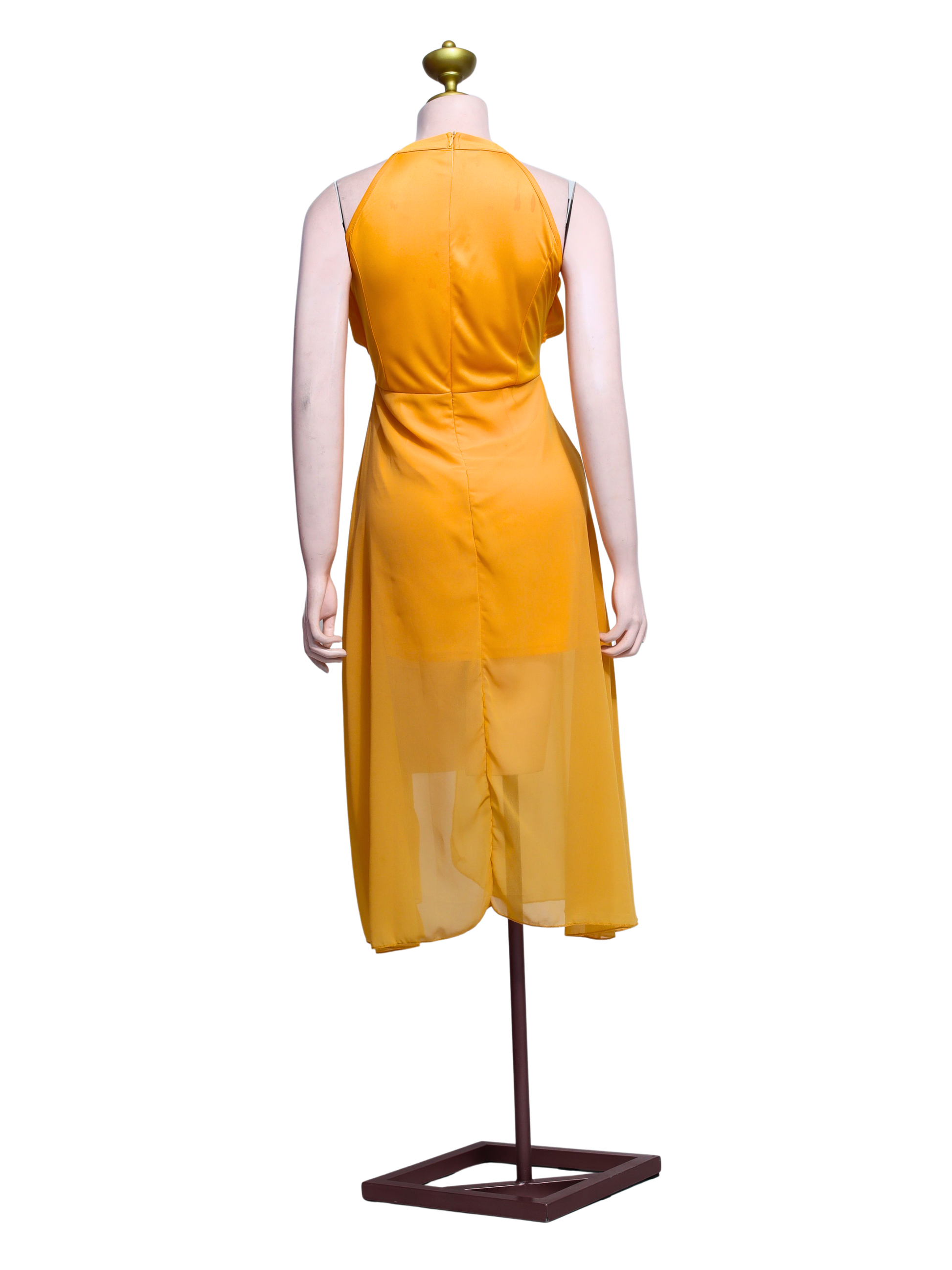 Yellow Halter-neck Sheer Overlay Dress - Y02