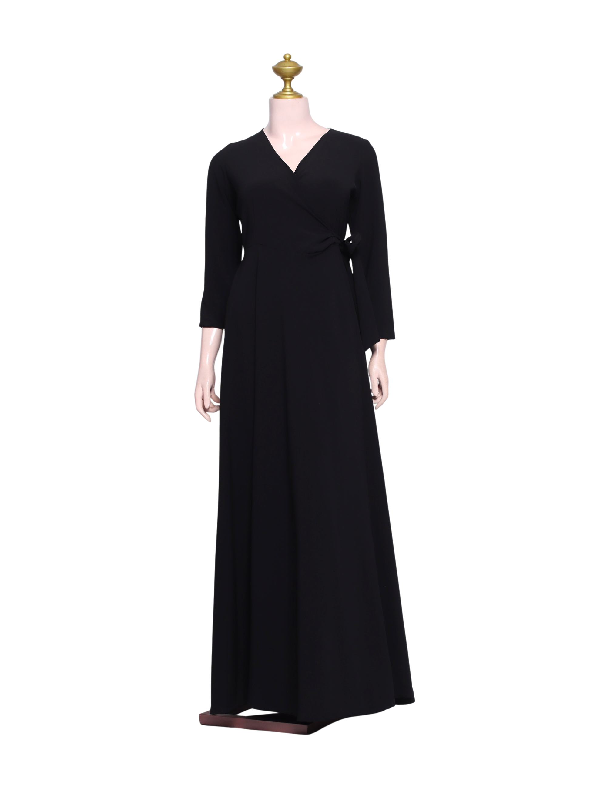 Classic Black V-neck Wrap Evening Gown - B11
