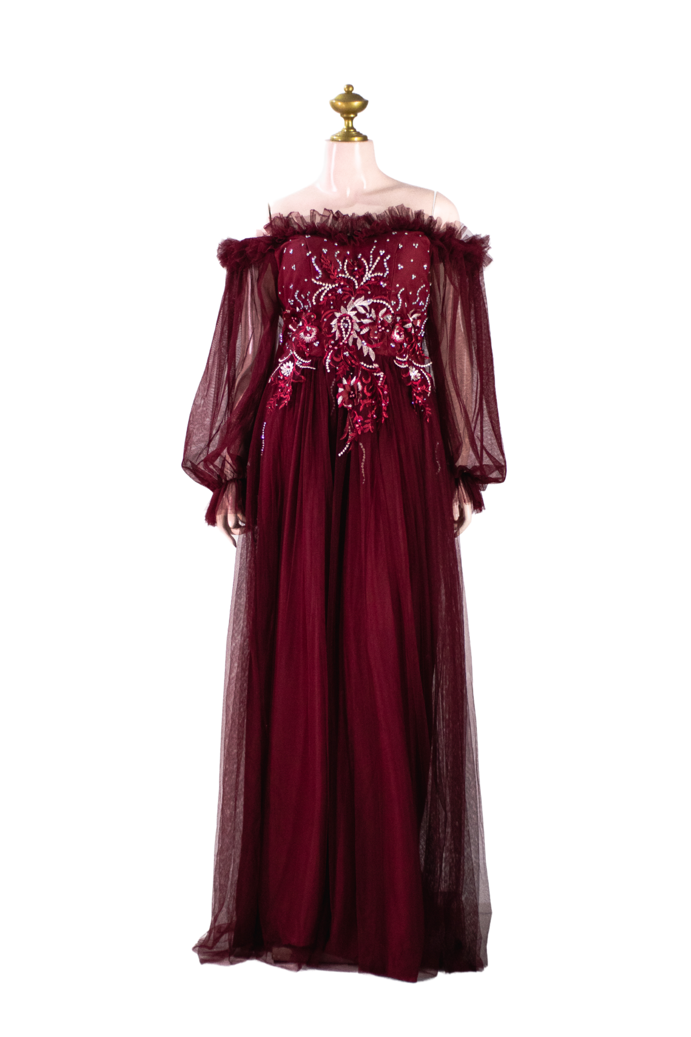 Maroon Soft Tulle Long Dress - M01